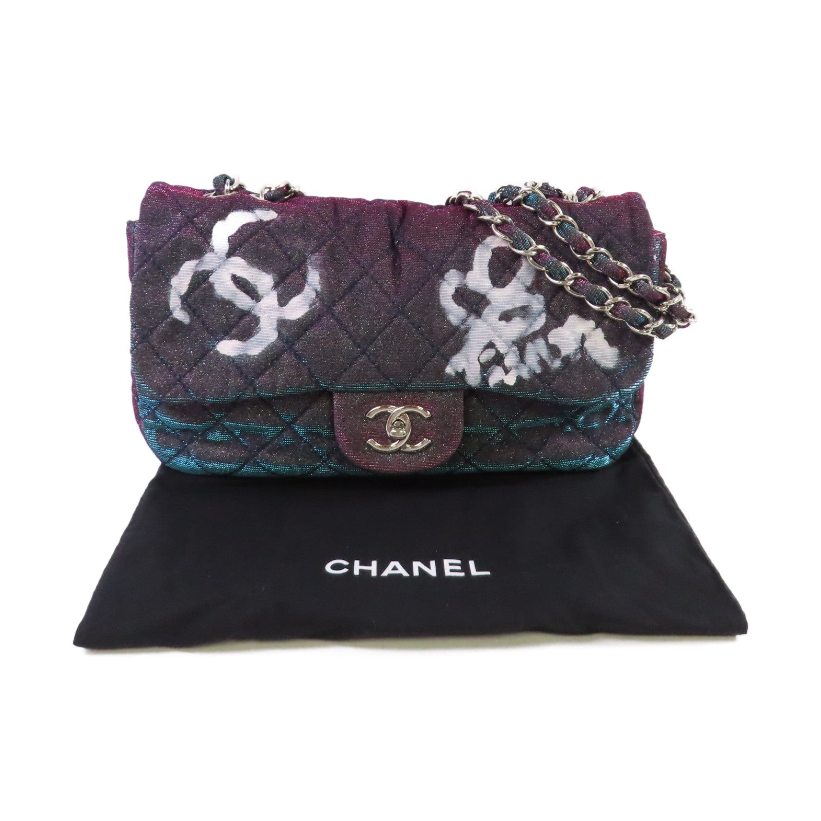 CHANEL 【激減優惠】菱格帆布Chain Shoulder Bag銀扣鏈帶肩背袋粉紅色/藍色