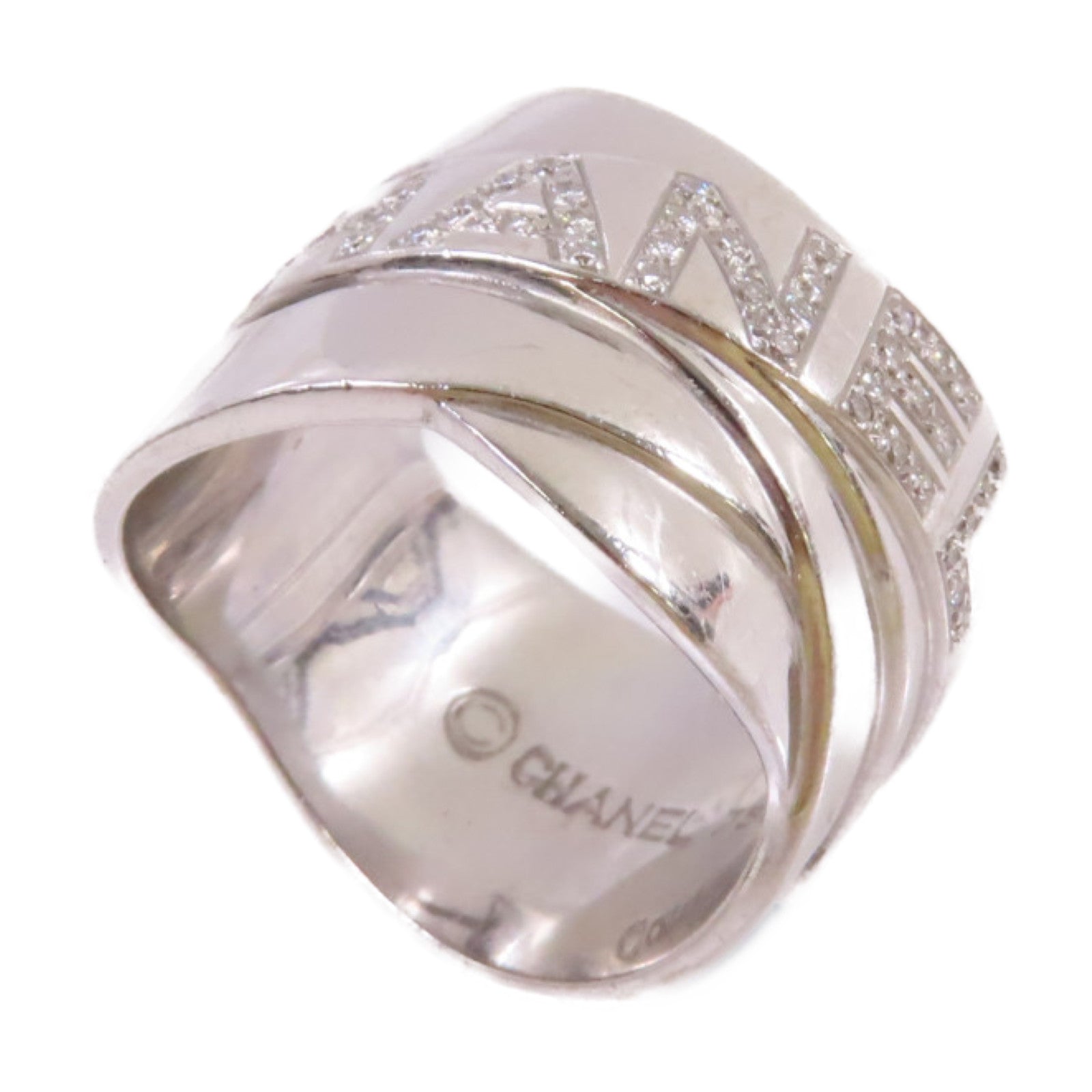 CHANEL 18K白金CHANEL Logo Ring戒指US#5.5