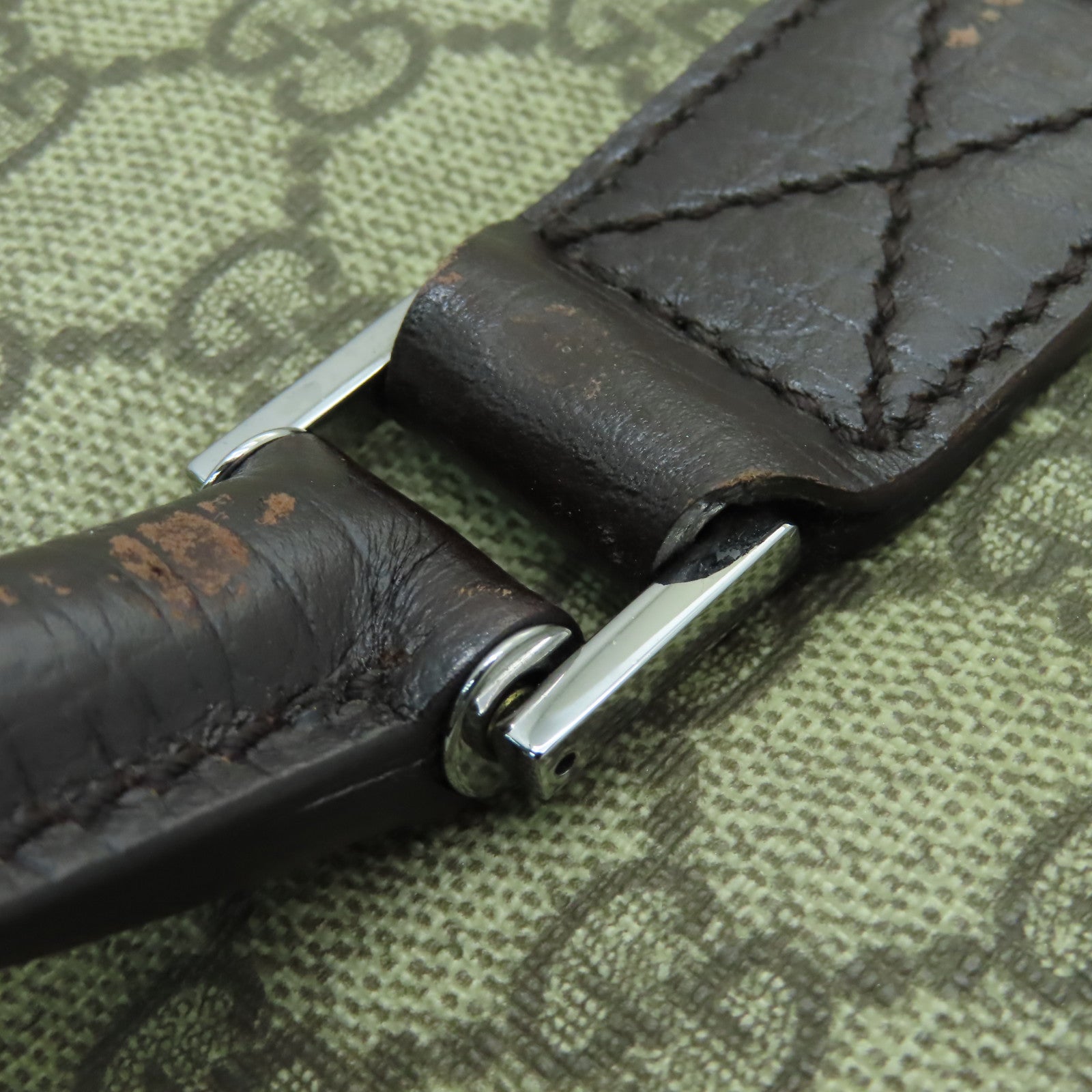 GUCCI 【激減優惠】塗層帆布Shoulder Bag銀扣肩背袋啡色