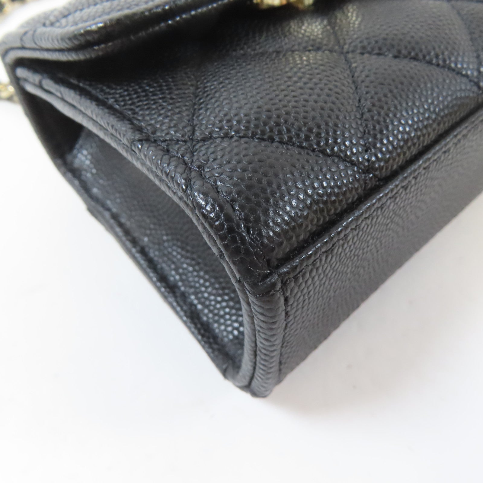 CHANEL 菱格Caviar皮革Mini Kelly Bag金扣鏈帶肩背袋黑色