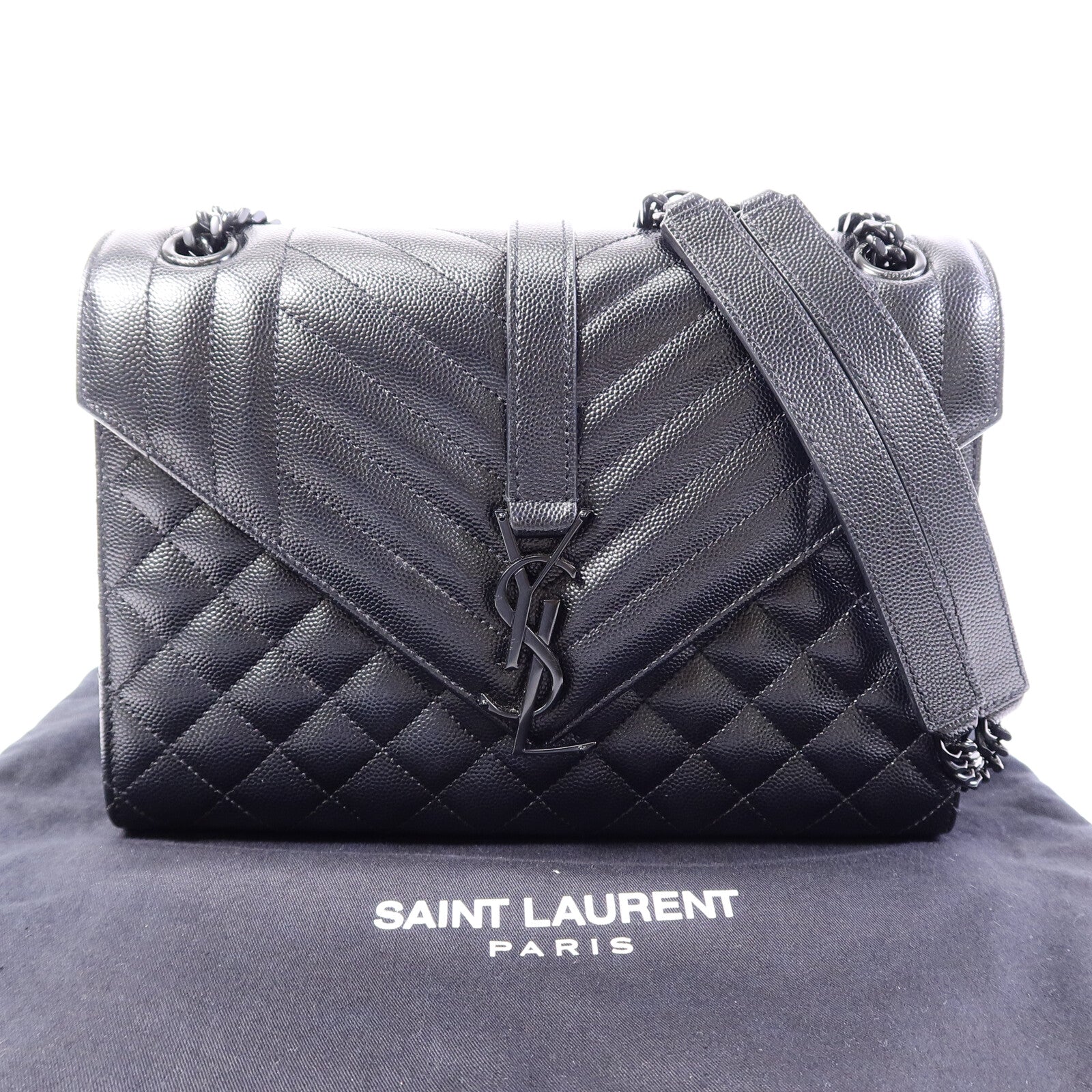SAINT LAURENT 牛皮皮革Envelope鏈帶手挽肩背兩用袋