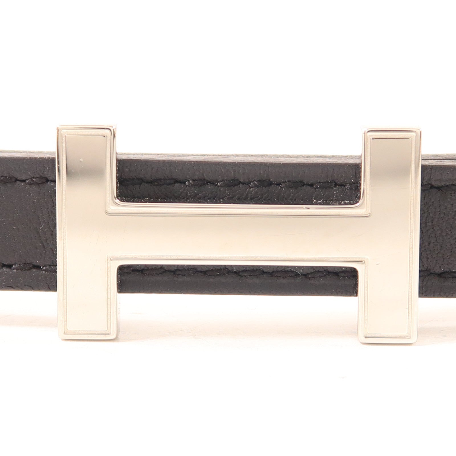 HERMES 皮革Focus Belt銀扣皮帶Noir/Gold