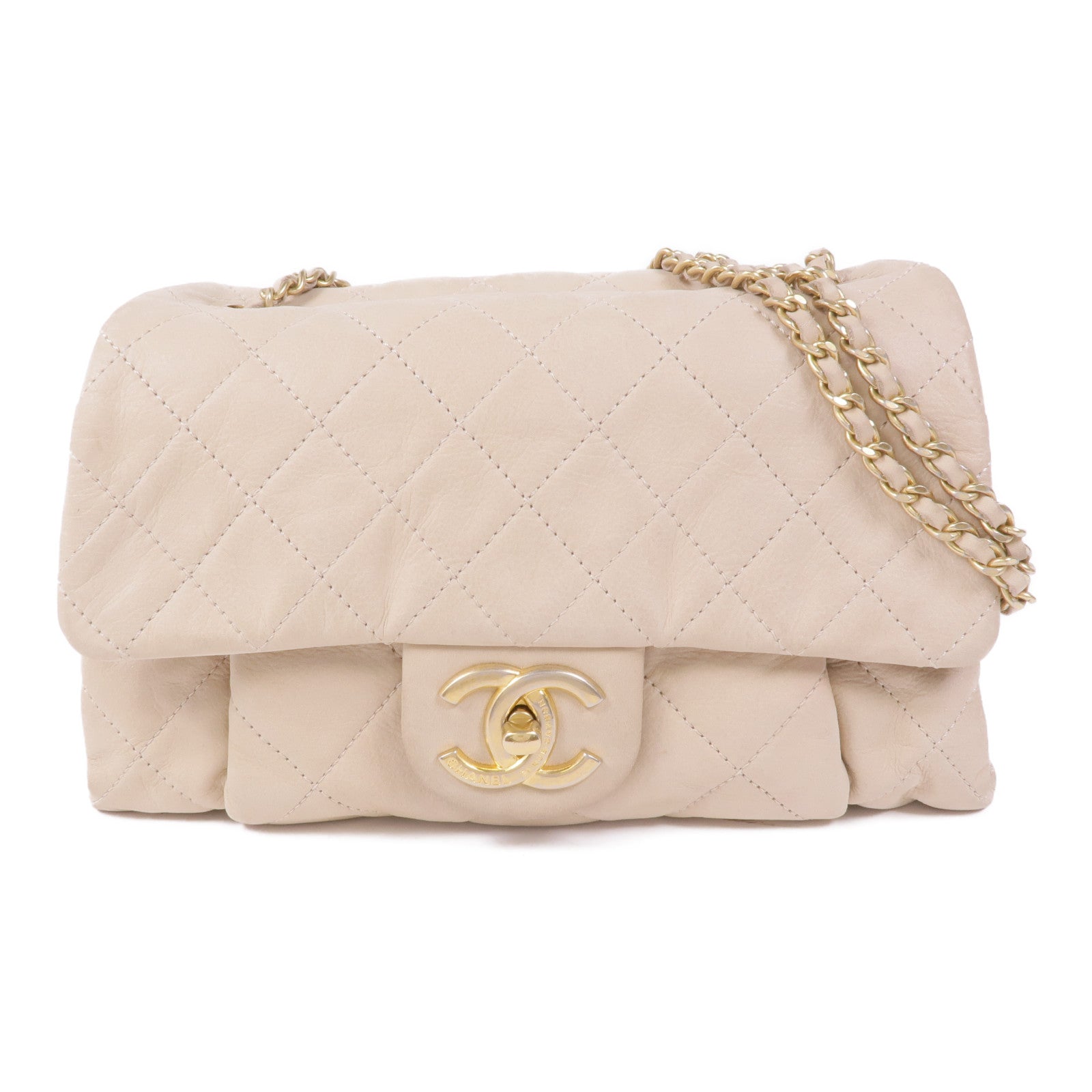 CHANEL 牛皮皮革Flap Bag金扣鏈帶肩背袋