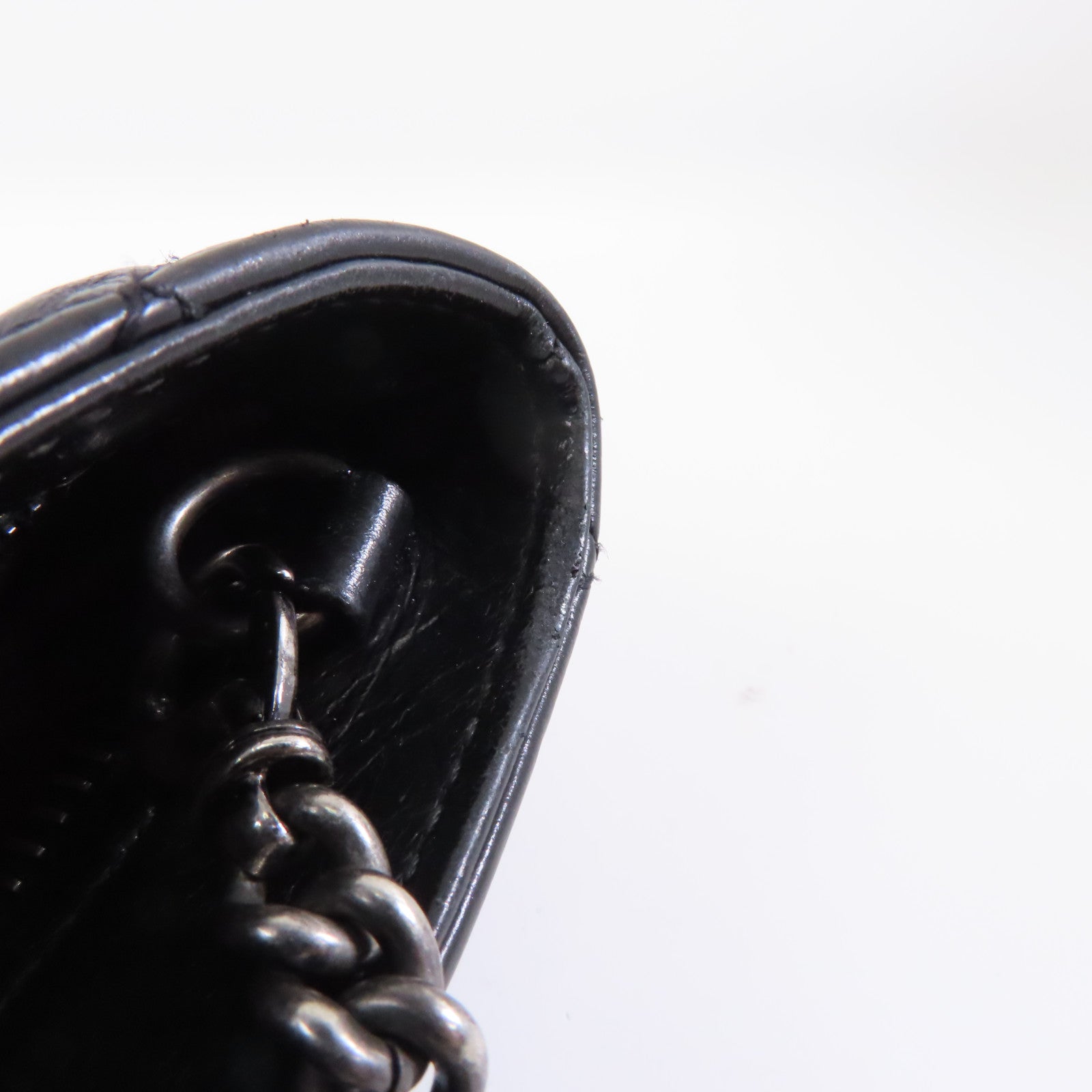 CHANEL 菱格牛皮皮革Chain Shoulder Bag銀扣肩背袋黑色