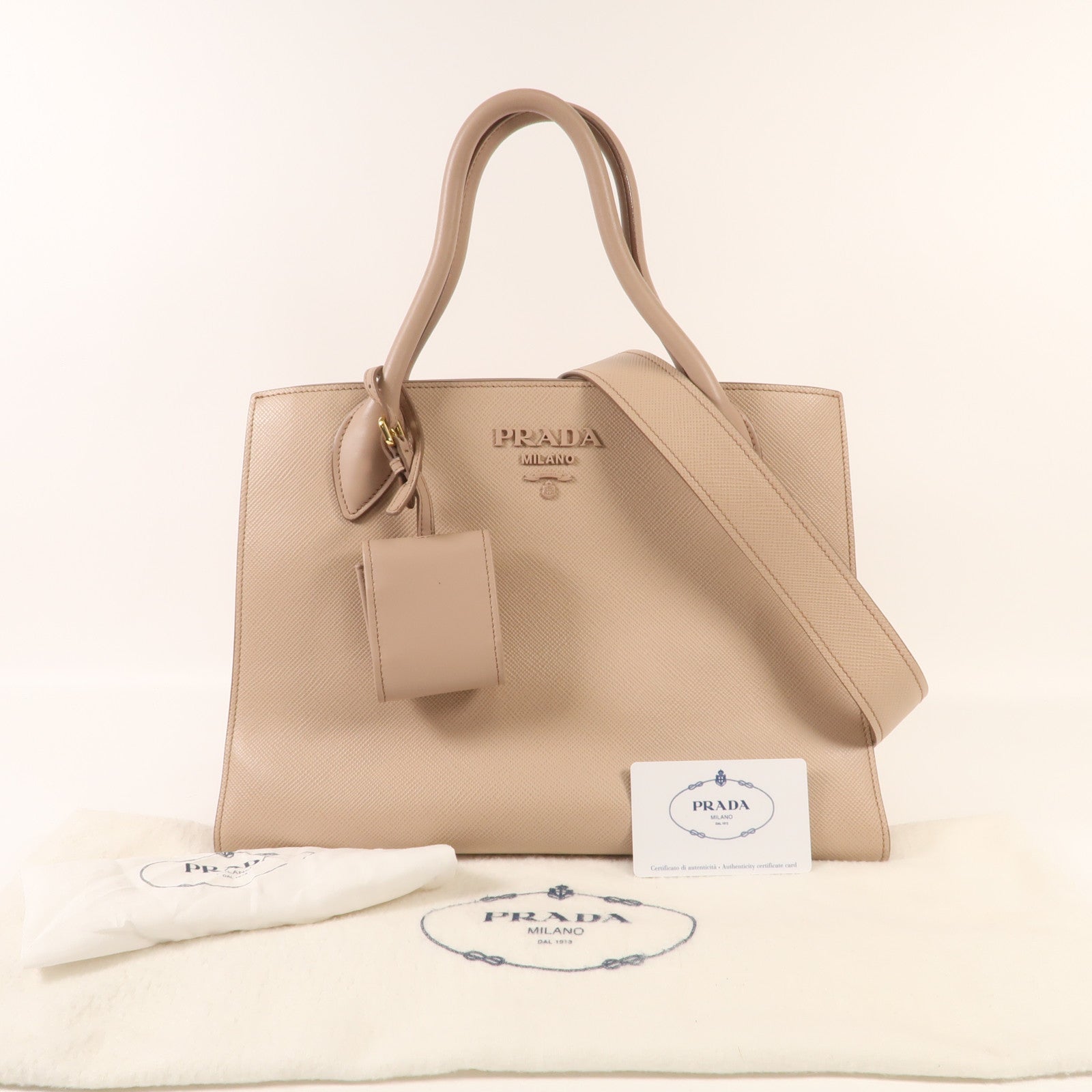 PRADA 牛皮皮革Monochrome金扣手挽肩背兩用袋