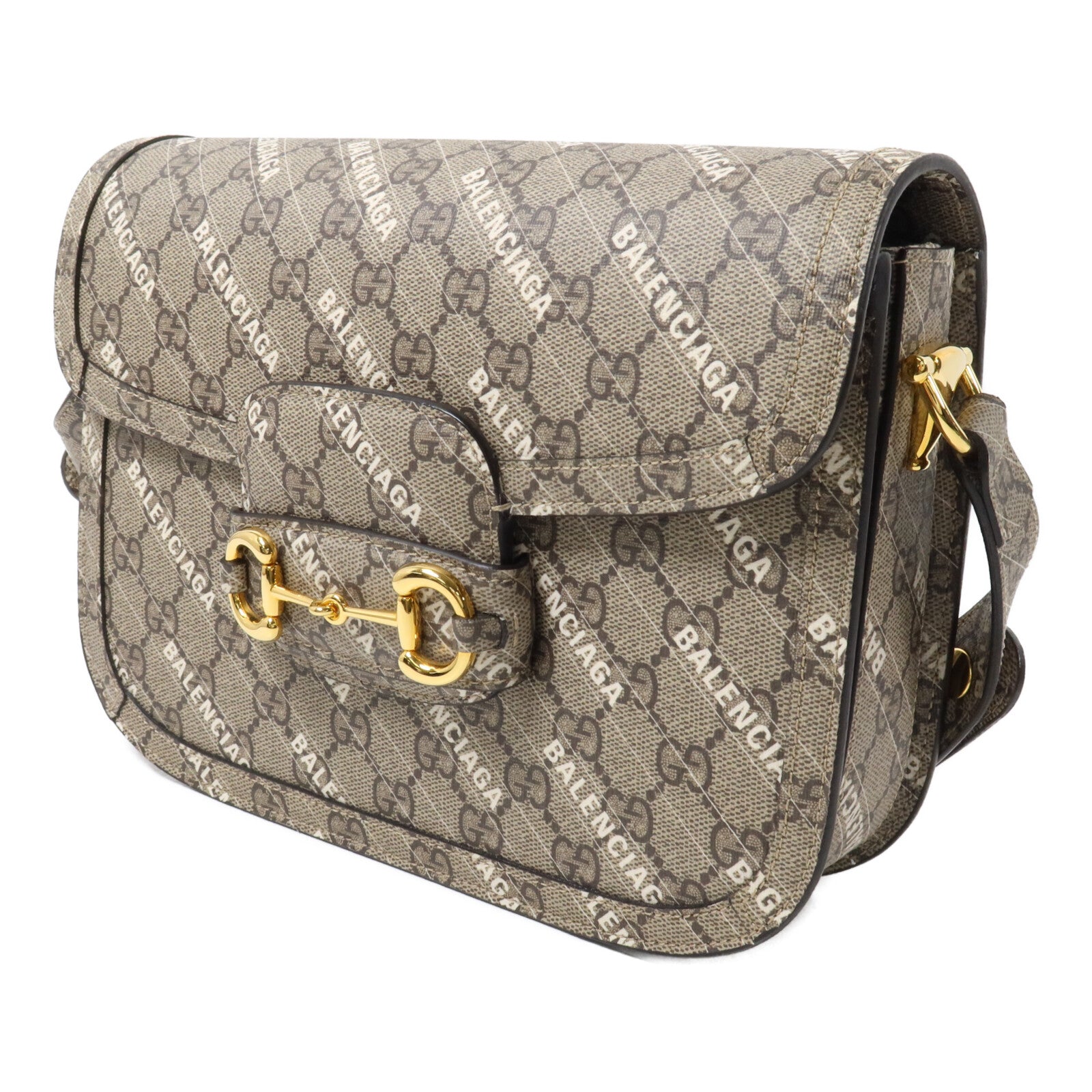 GUCCI 塗層帆布Gucci x Balenciaga Horsebit GG Supreme肩背袋