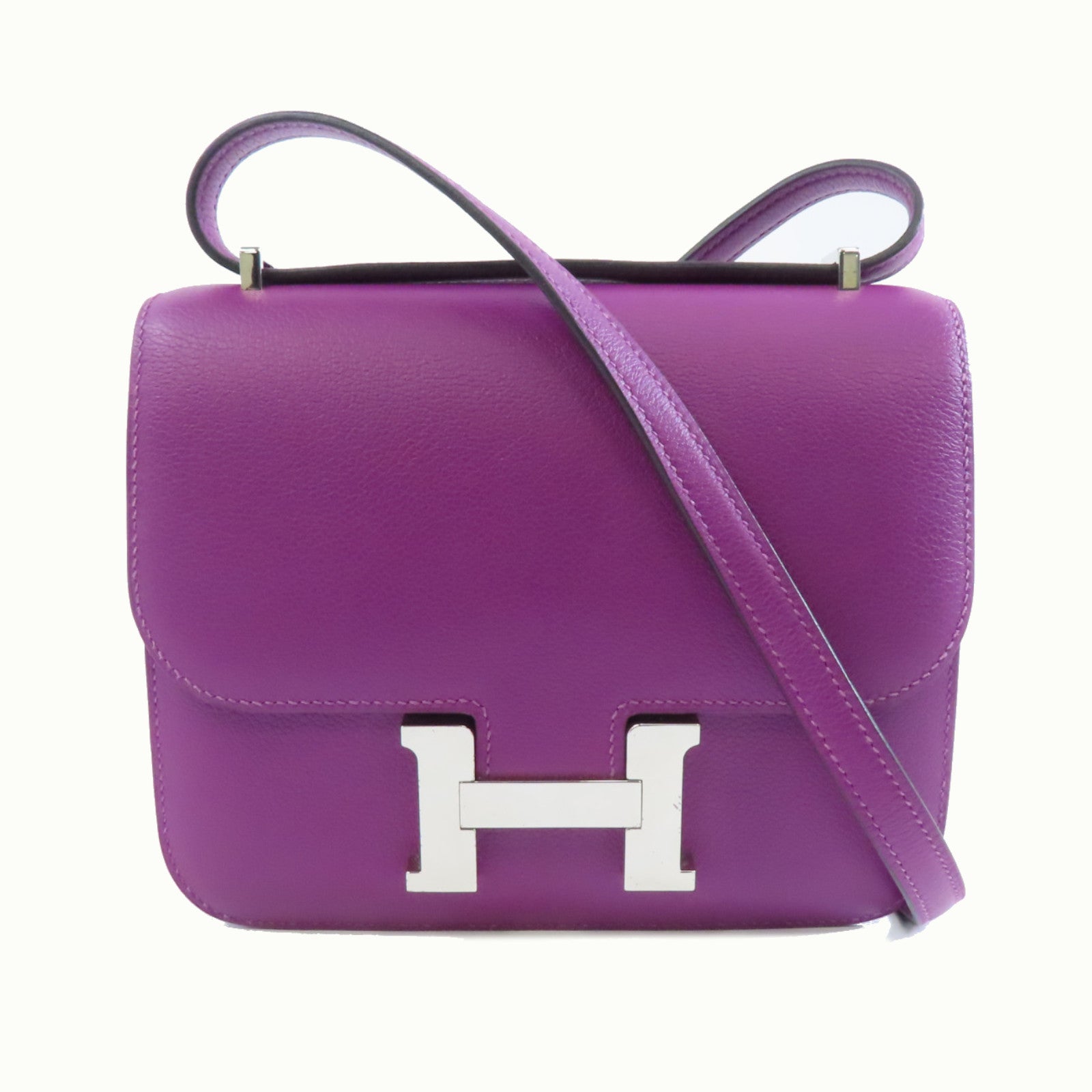HERMES 【激減優惠】Evercolor皮革Constance Mini銀扣肩背袋Anemone/紫色