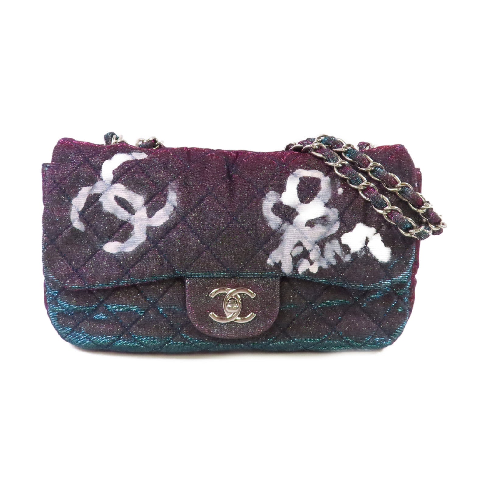 CHANEL 【激減優惠】菱格帆布Chain Shoulder Bag銀扣鏈帶肩背袋粉紅色/藍色