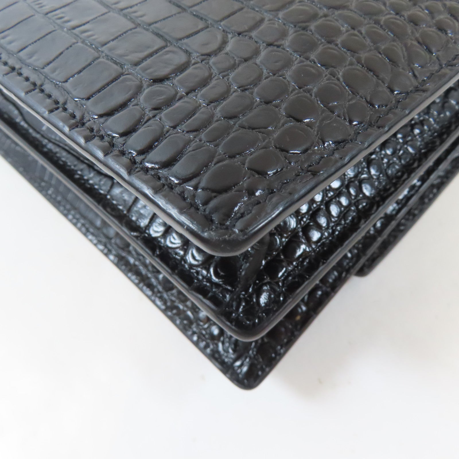 SAINT LAURENT 牛皮皮革Sunset Medium in Crocodile Embossed銀扣鏈帶肩背袋黑色
