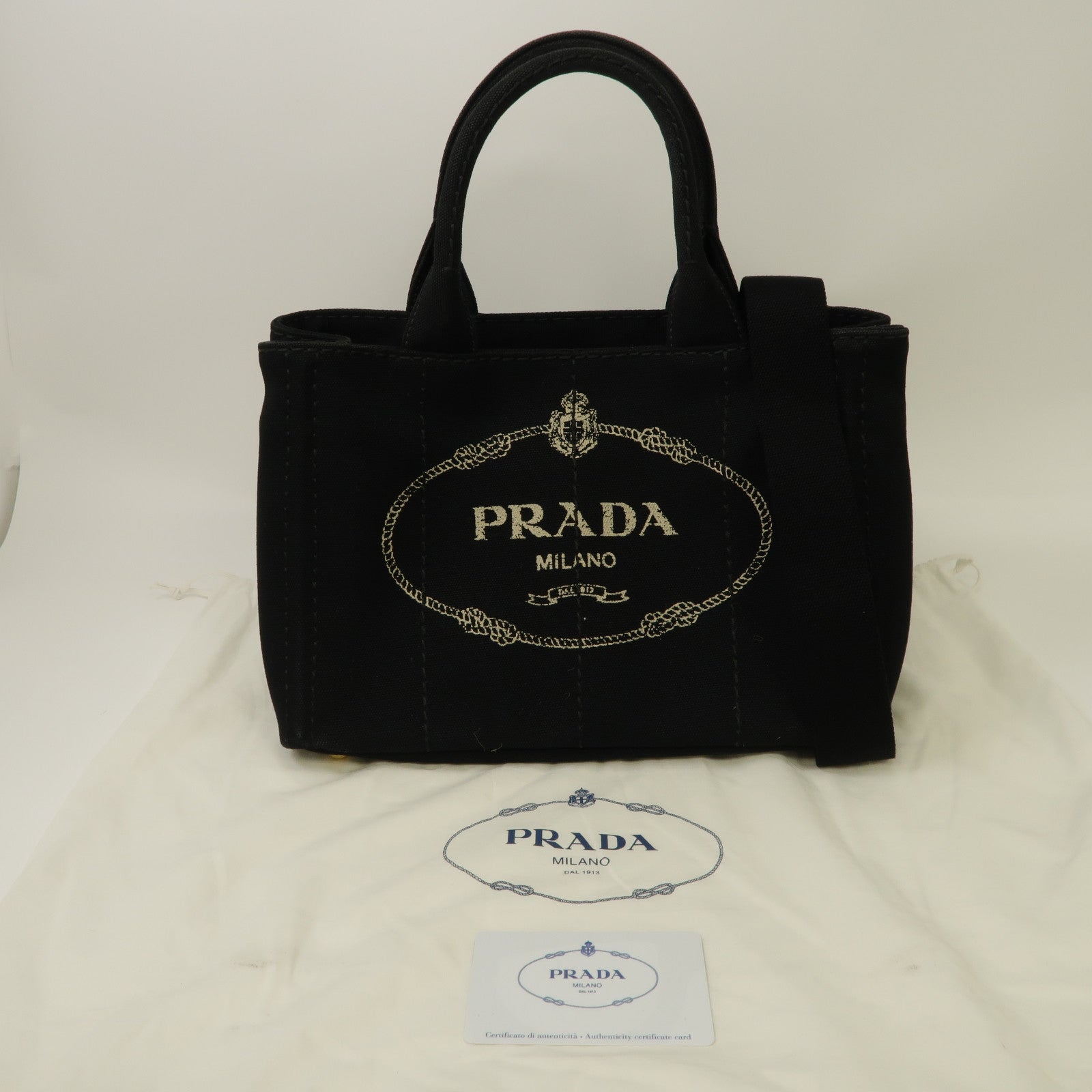 PRADA 帆布2 Way Bag金扣手挽肩背兩用袋黑色