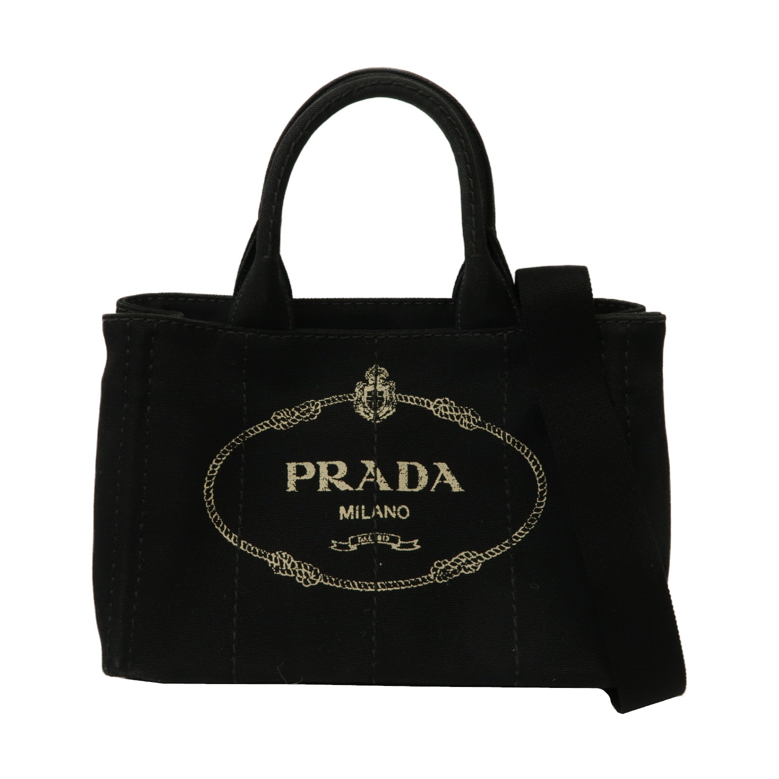 PRADA 帆布2 Way Bag金扣手挽肩背兩用袋黑色