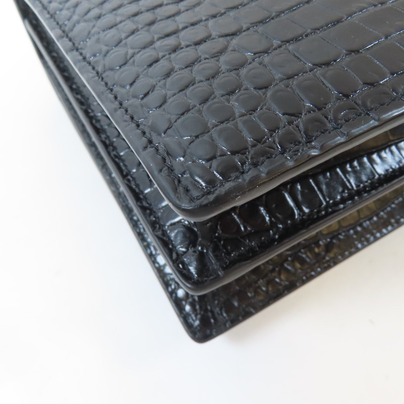 SAINT LAURENT 牛皮皮革Sunset Medium in Crocodile Embossed銀扣鏈帶肩背袋黑色