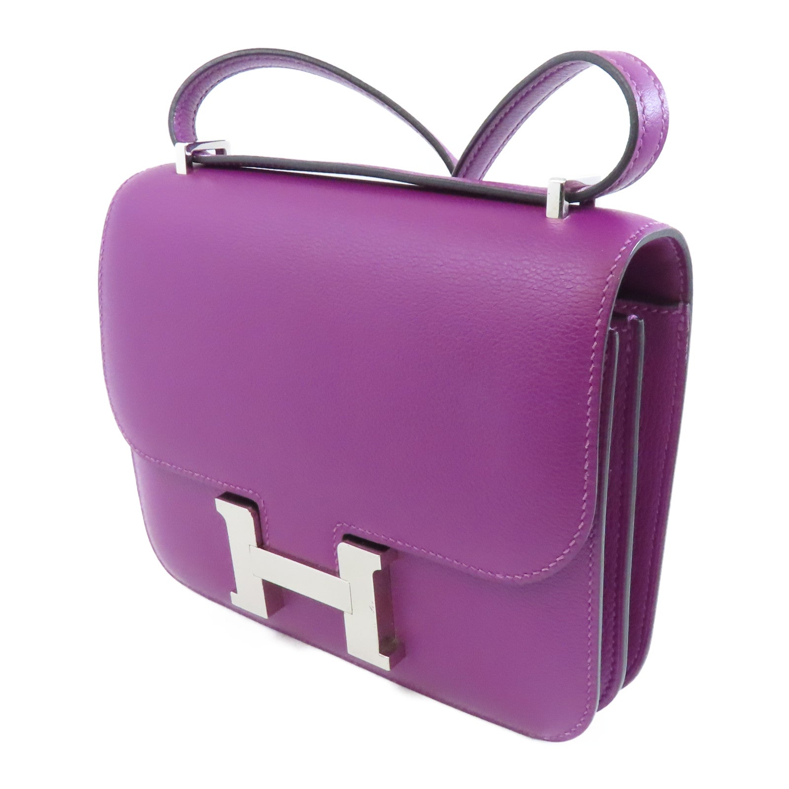 HERMES 【激減優惠】Evercolor皮革Constance Mini銀扣肩背袋Anemone/紫色