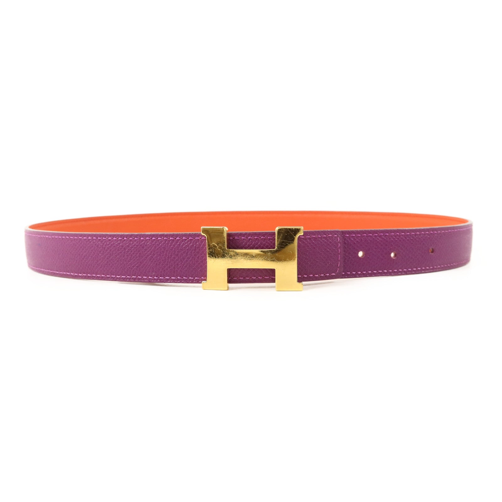 HERMES Epsom皮革H Belt金扣皮帶Anemone/Capucine