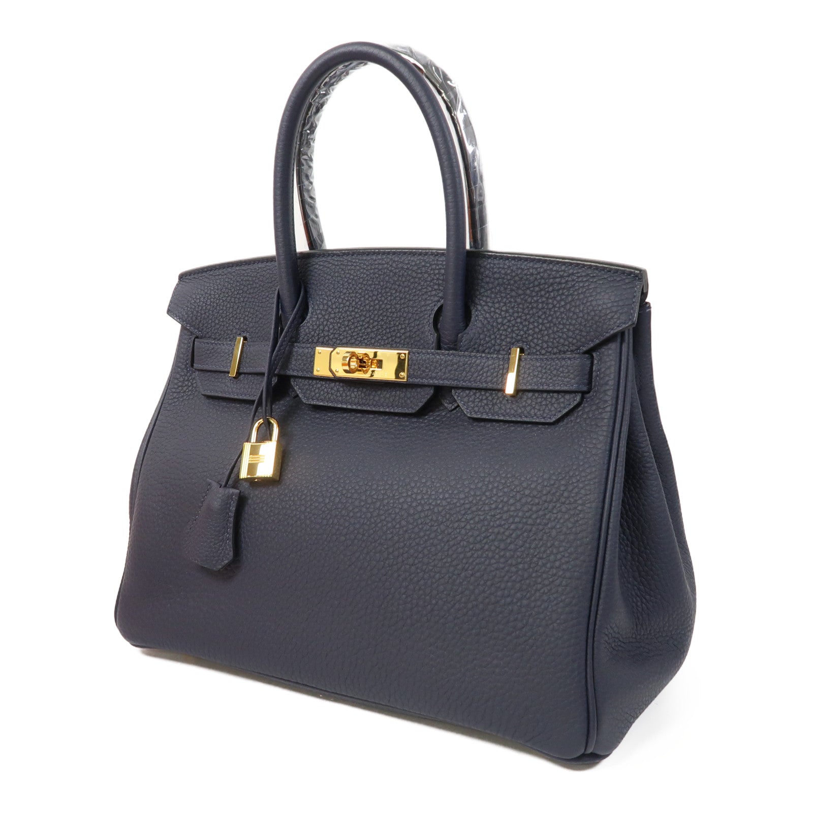 HERMES Clemence皮革Birkin 30金扣手挽袋Bleu Nuit午夜藍色
