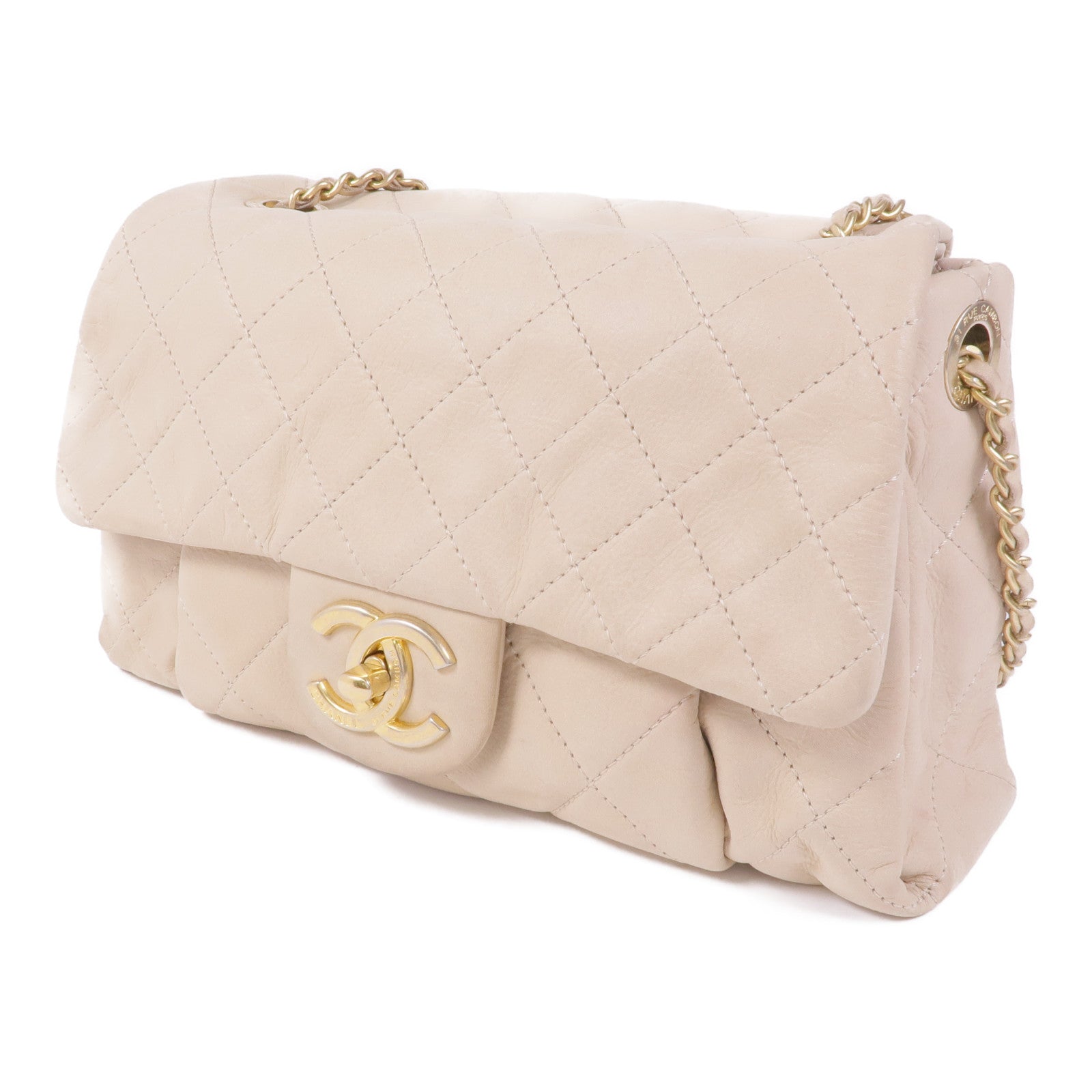 CHANEL 牛皮皮革Flap Bag金扣鏈帶肩背袋