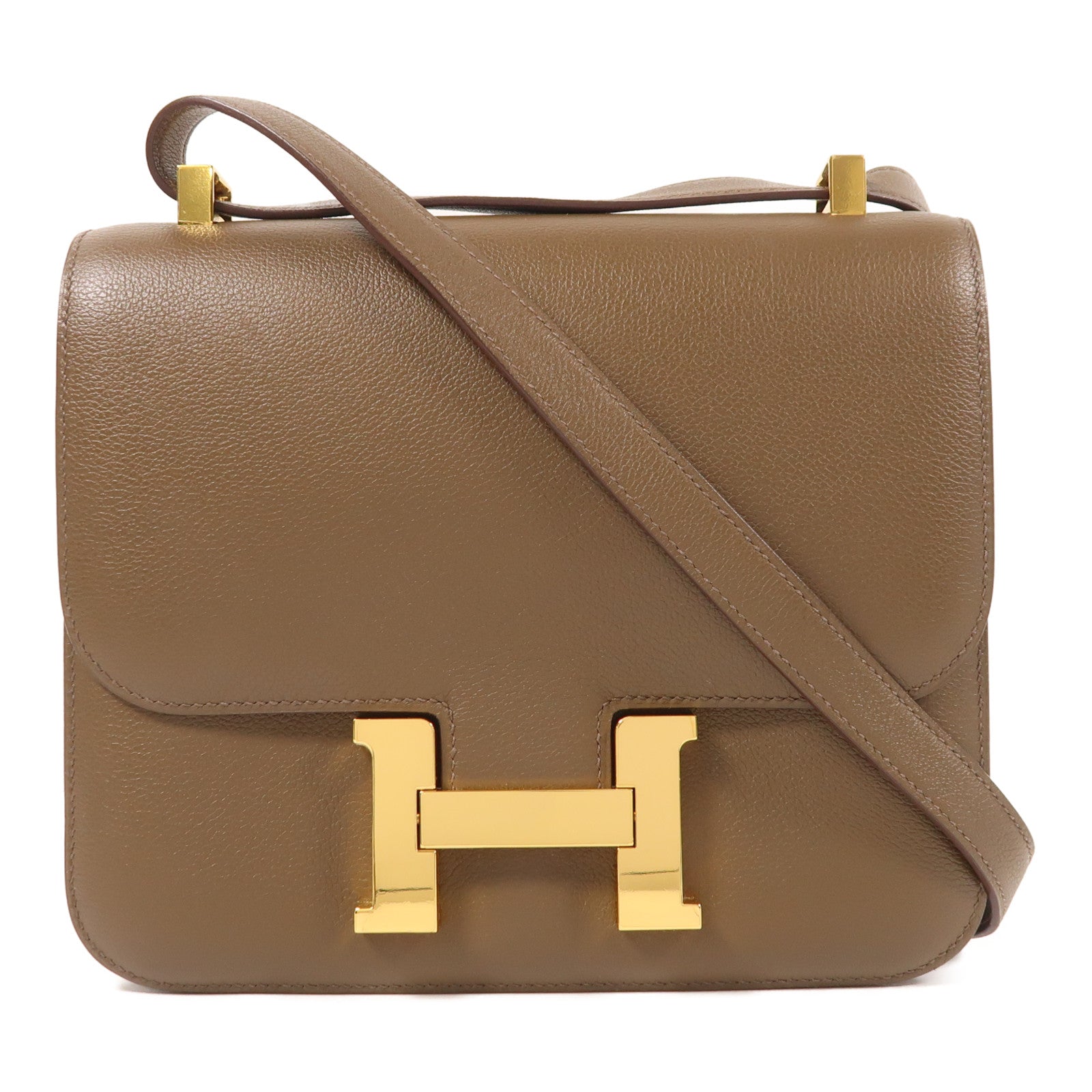 HERMES Evercolor皮革Constance 24金扣肩背袋Toundra