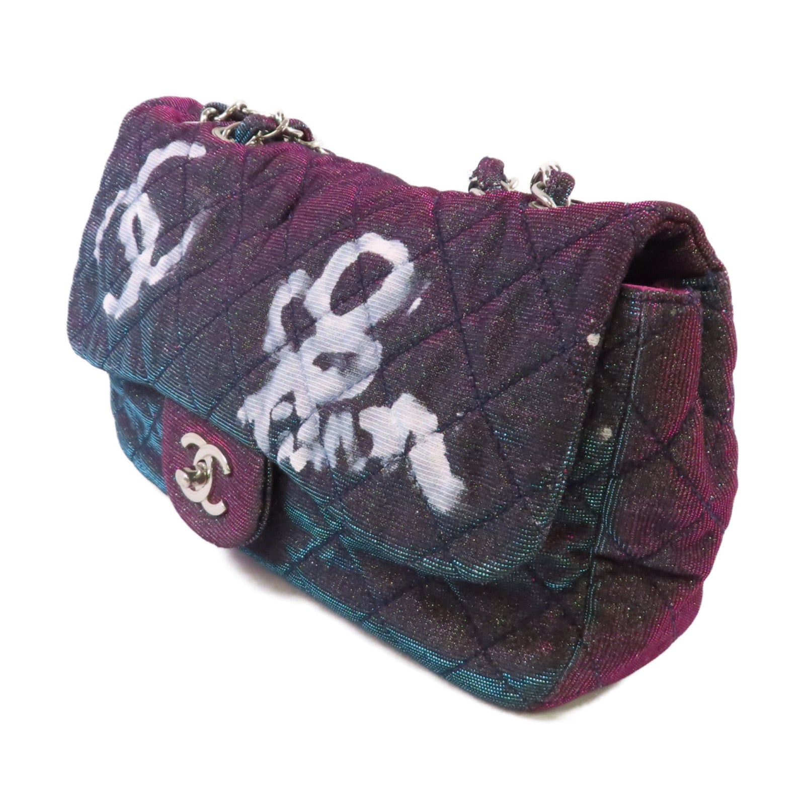 CHANEL 【激減優惠】菱格帆布Chain Shoulder Bag銀扣鏈帶肩背袋粉紅色/藍色