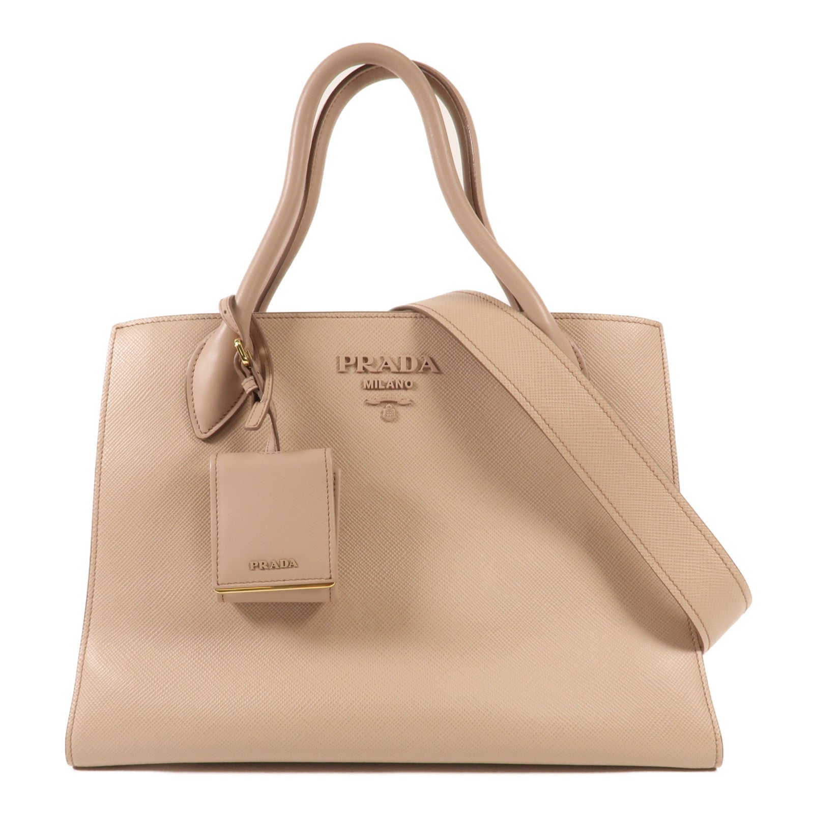 PRADA 牛皮皮革Monochrome金扣手挽肩背兩用袋