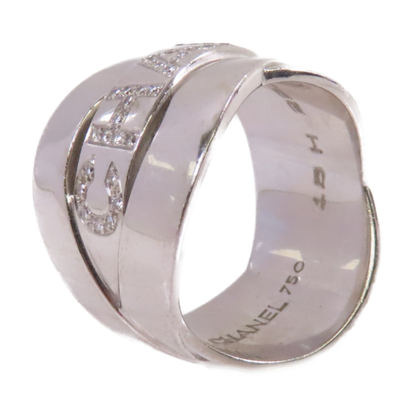 CHANEL 18K白金CHANEL Logo Ring戒指US#5.5