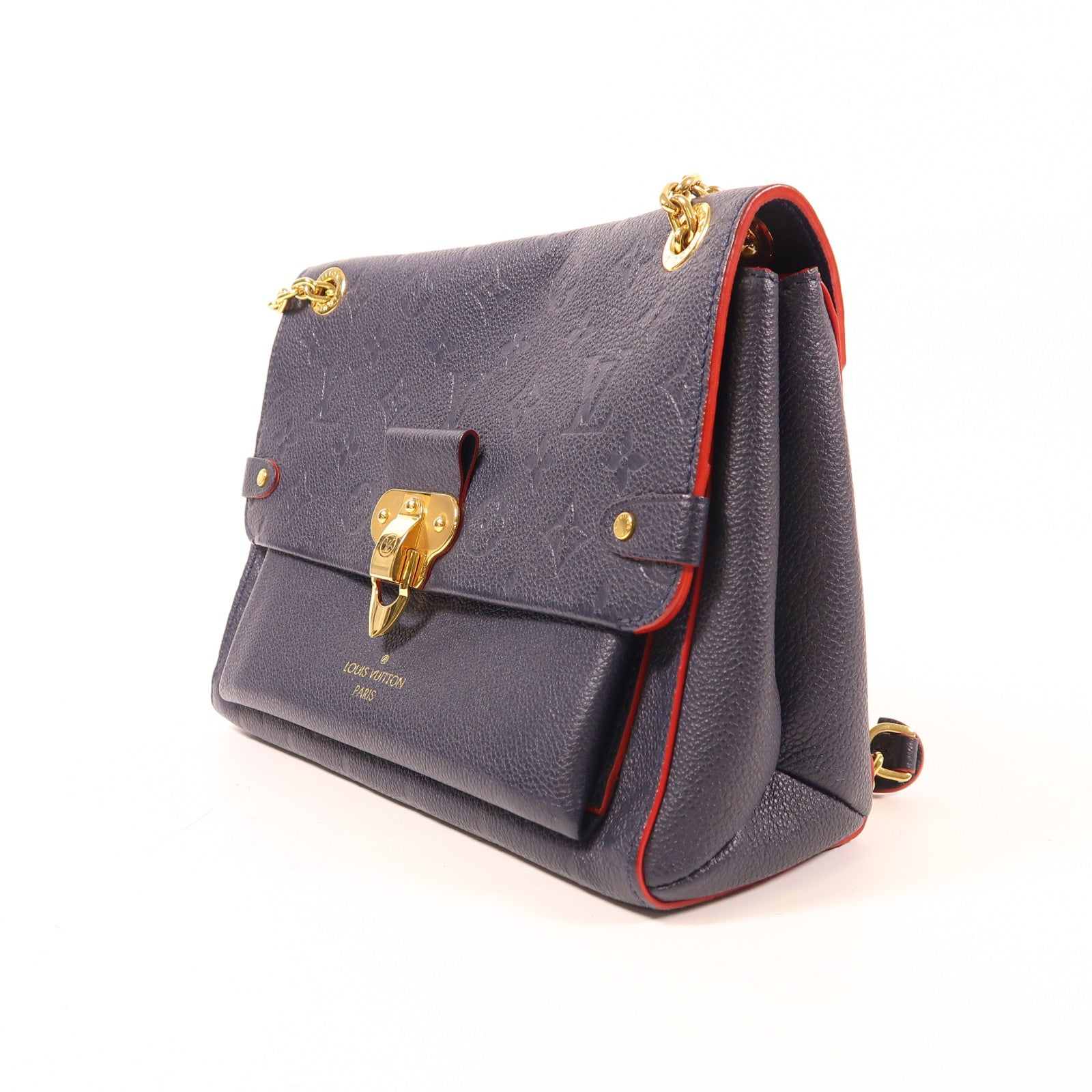 LOUIS VUITTON Monogram Empreinte Vavin PM金扣肩背袋深藍色