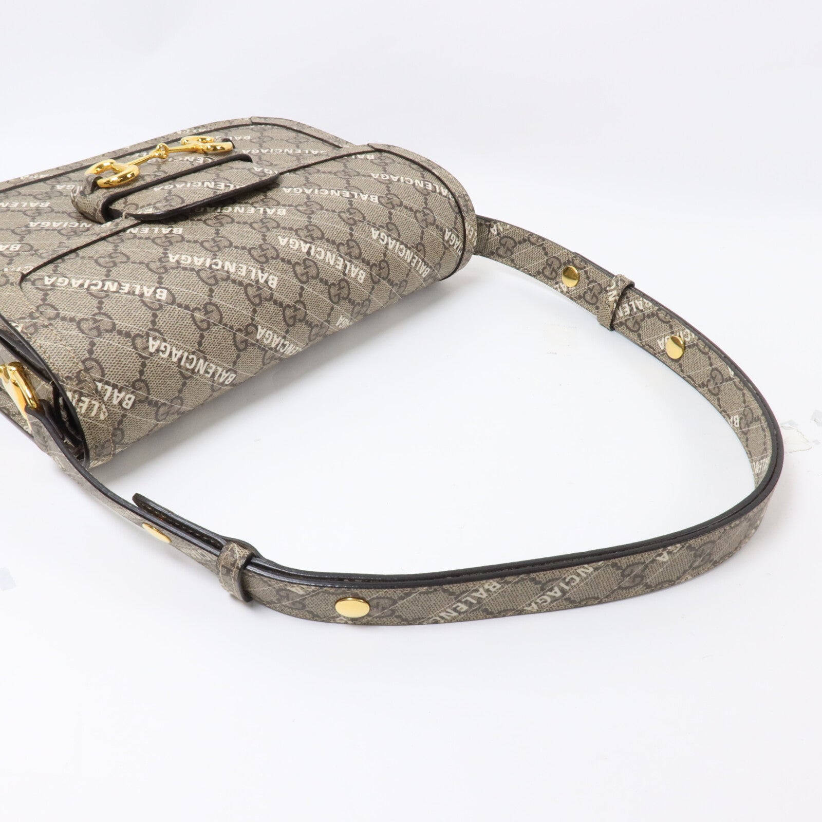 GUCCI 塗層帆布Gucci x Balenciaga Horsebit GG Supreme肩背袋