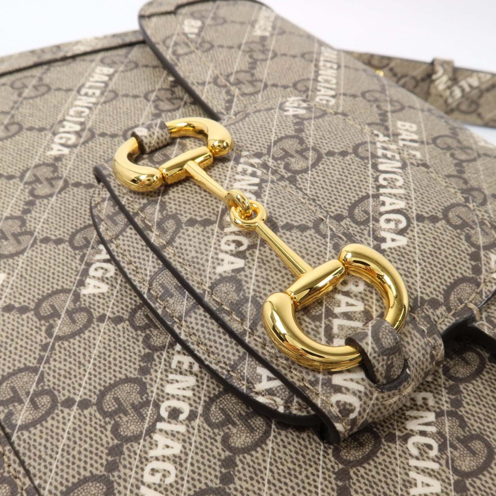 GUCCI 塗層帆布Gucci x Balenciaga Horsebit GG Supreme肩背袋