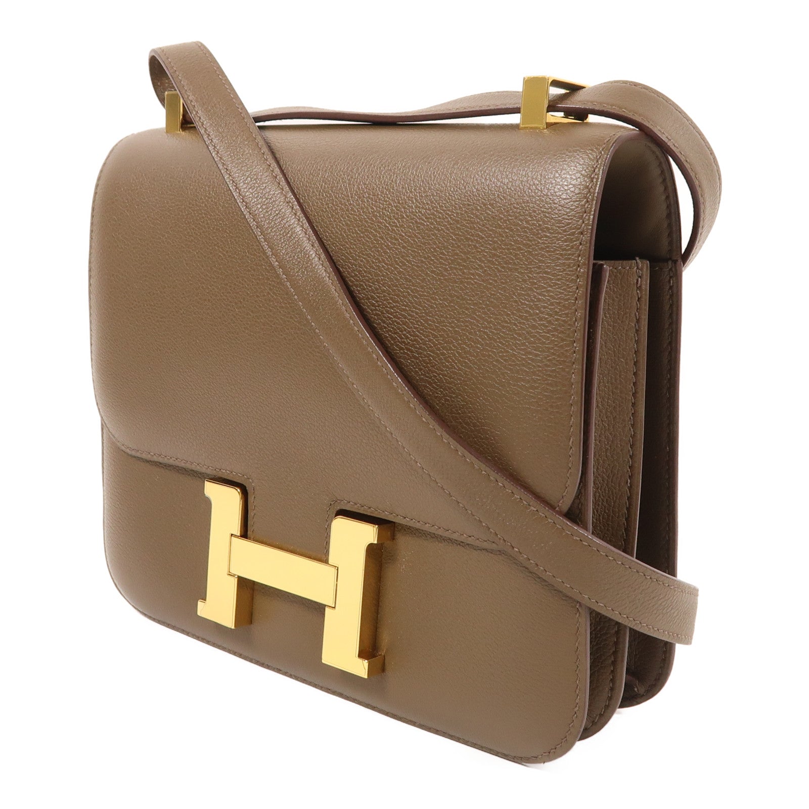 HERMES Evercolor皮革Constance 24金扣肩背袋Toundra