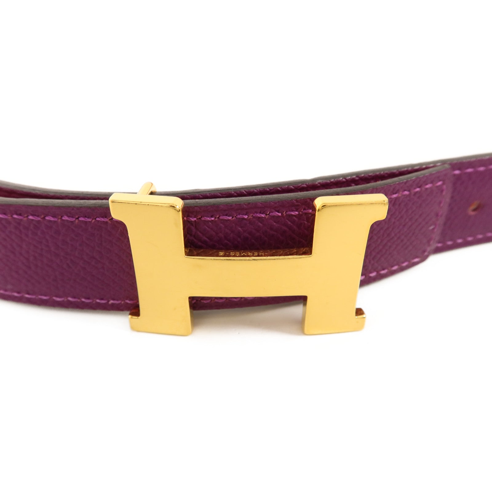 HERMES Epsom皮革H Belt金扣皮帶Anemone/Capucine