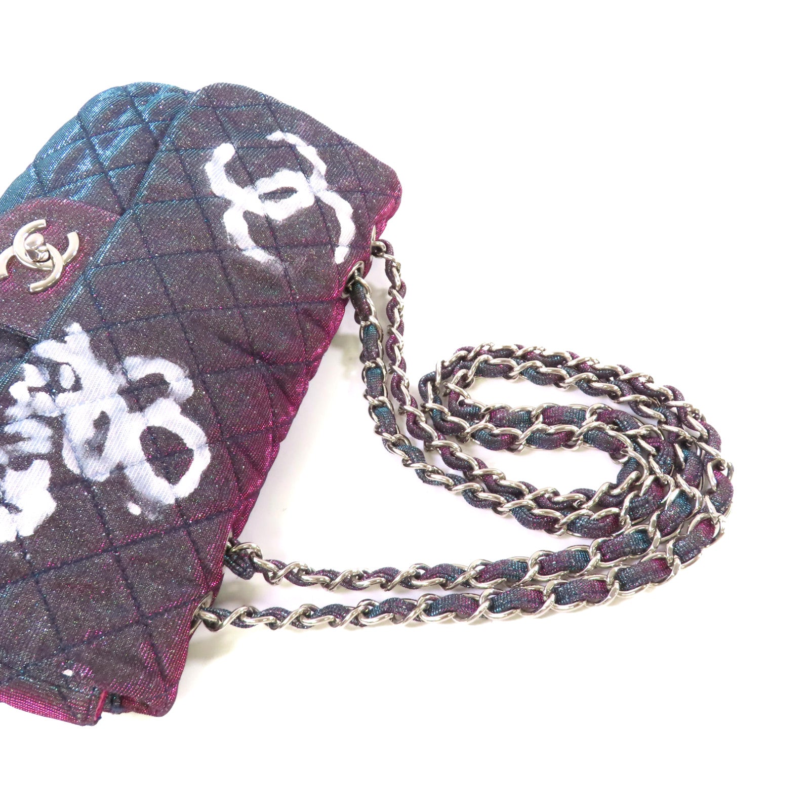 CHANEL 【激減優惠】菱格帆布Chain Shoulder Bag銀扣鏈帶肩背袋粉紅色/藍色