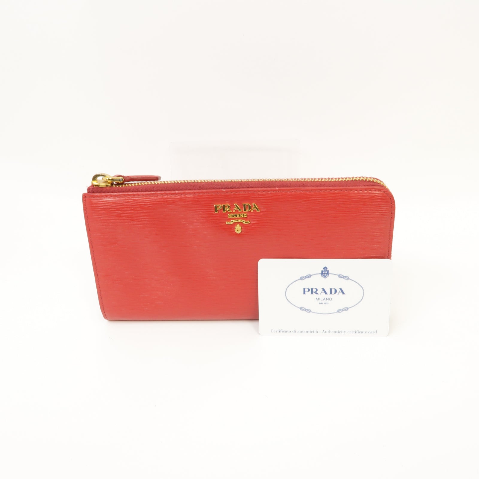 PRADA 【激減優惠】牛皮皮革Long Wallet金扣長錢包紅色