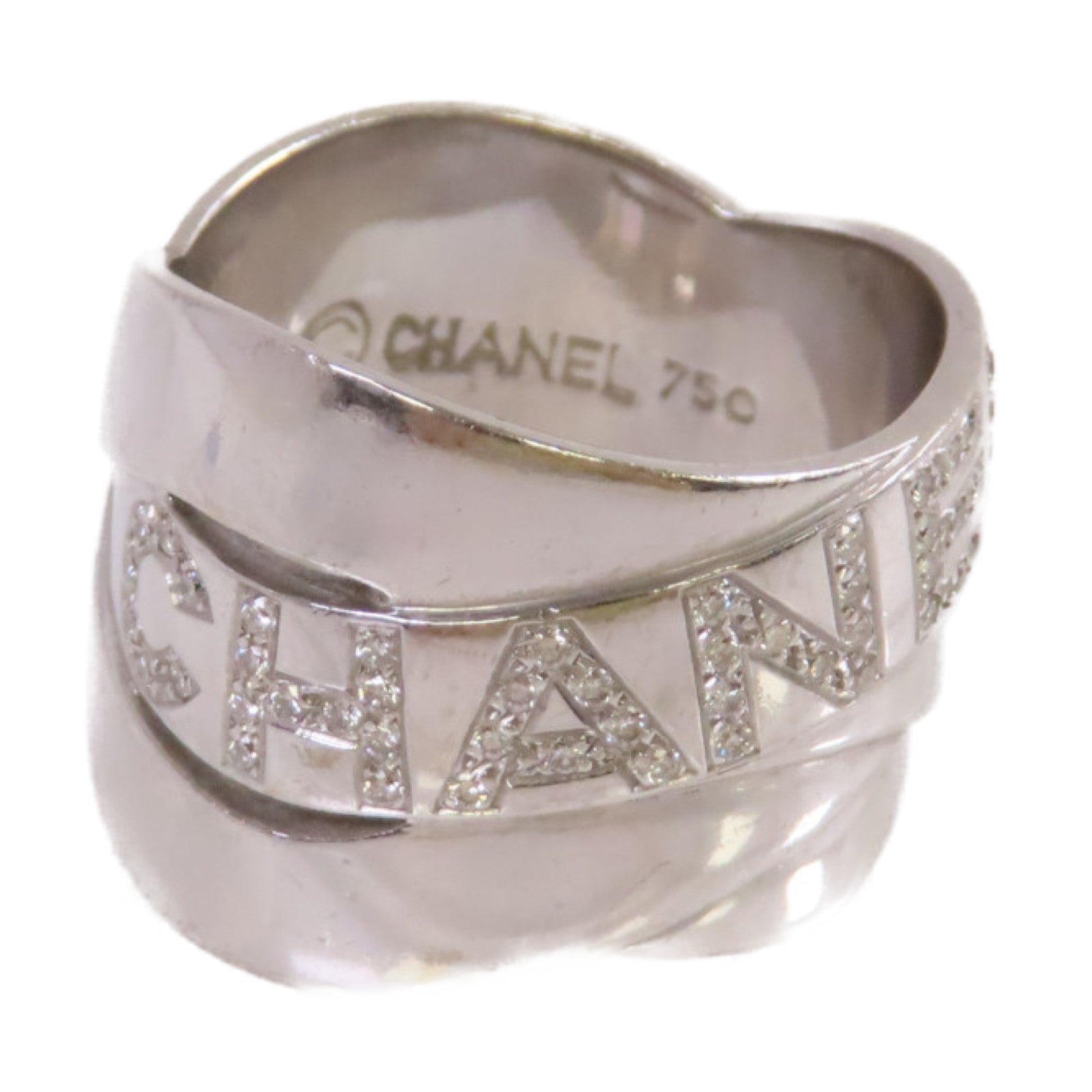 CHANEL 18K白金CHANEL Logo Ring戒指US#5.5