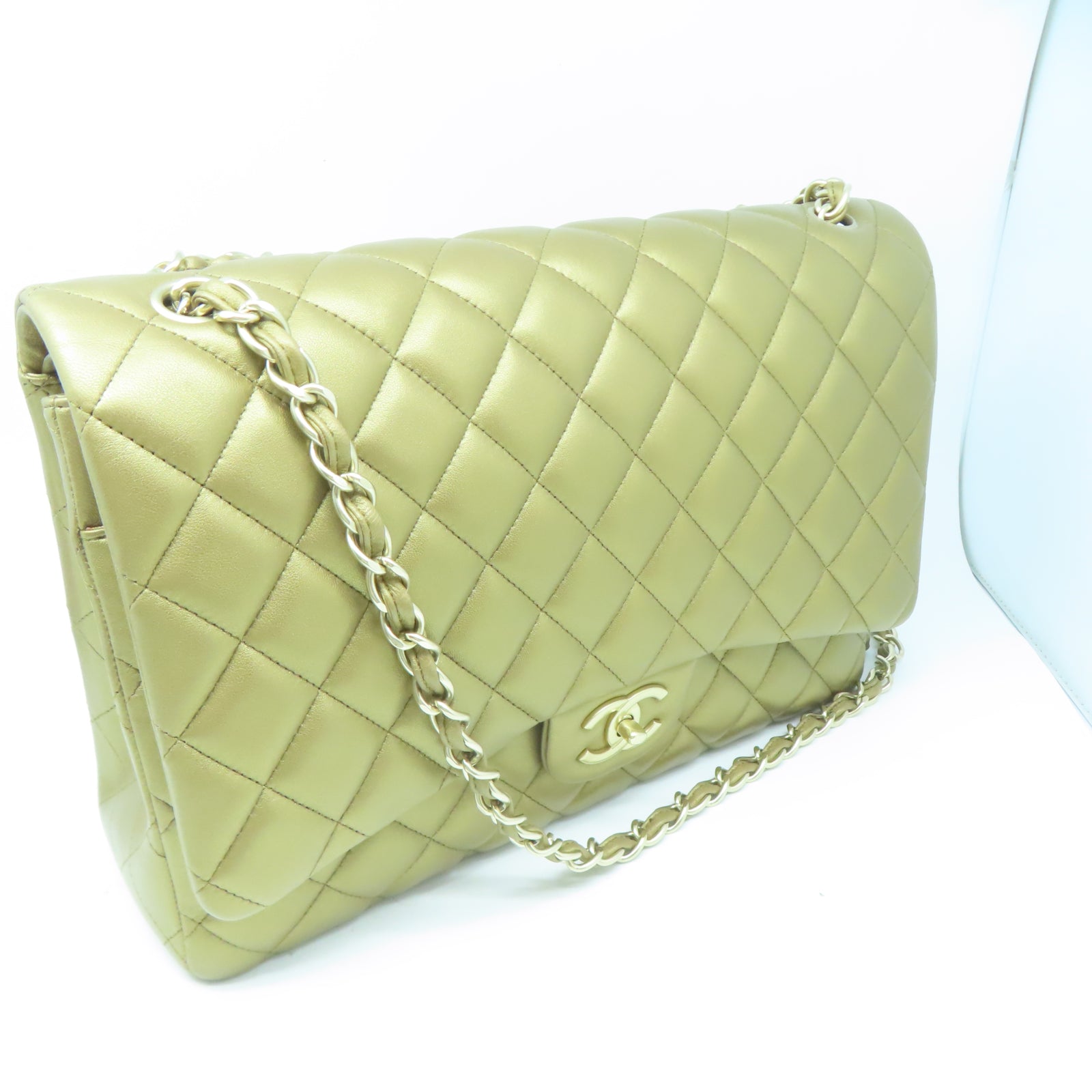 CHANEL 【激減優惠】菱格羊皮皮革Chain Shoulder金扣鏈帶肩背袋金色