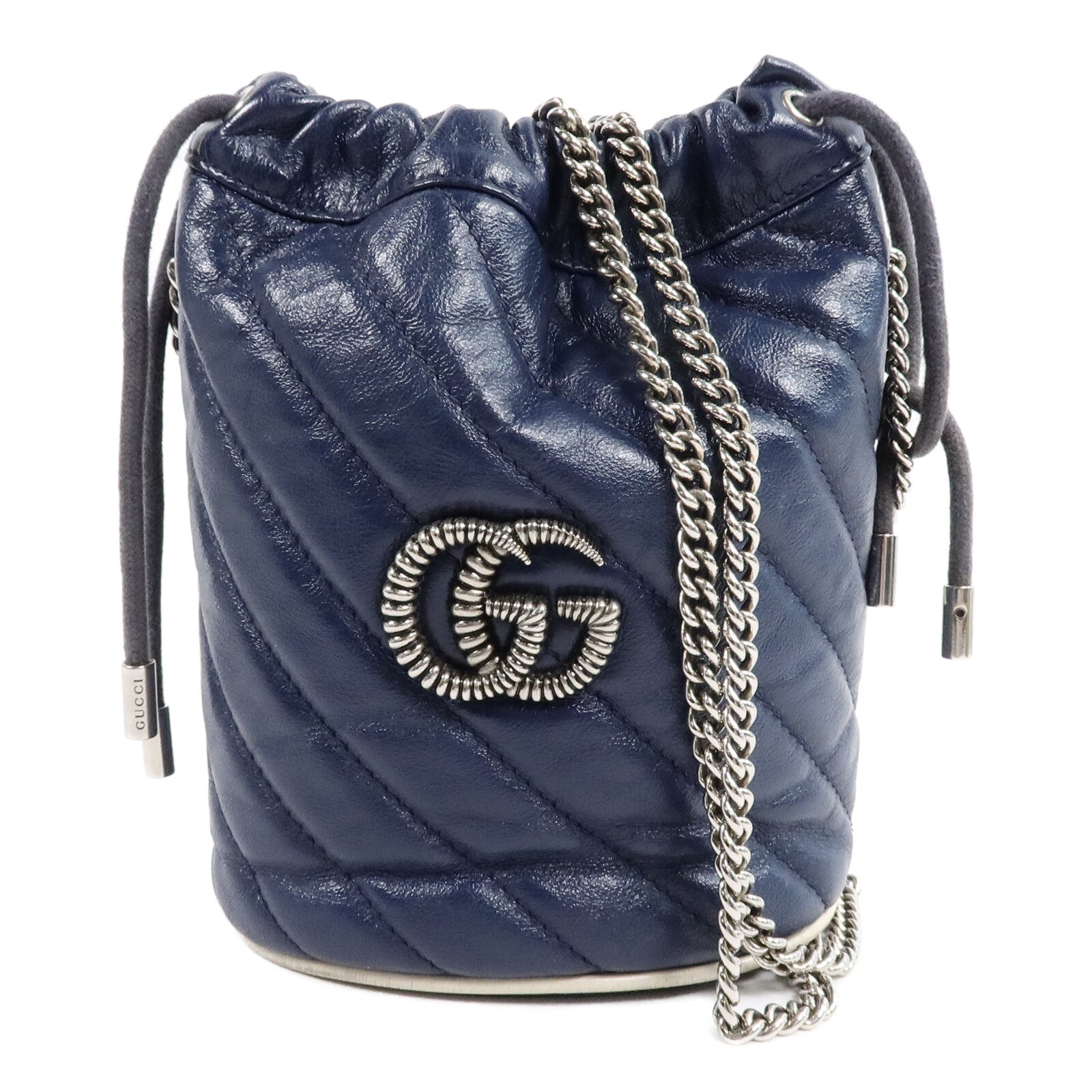 GUCCI 牛皮皮革BB Marmont Bucket鏈帶肩背袋