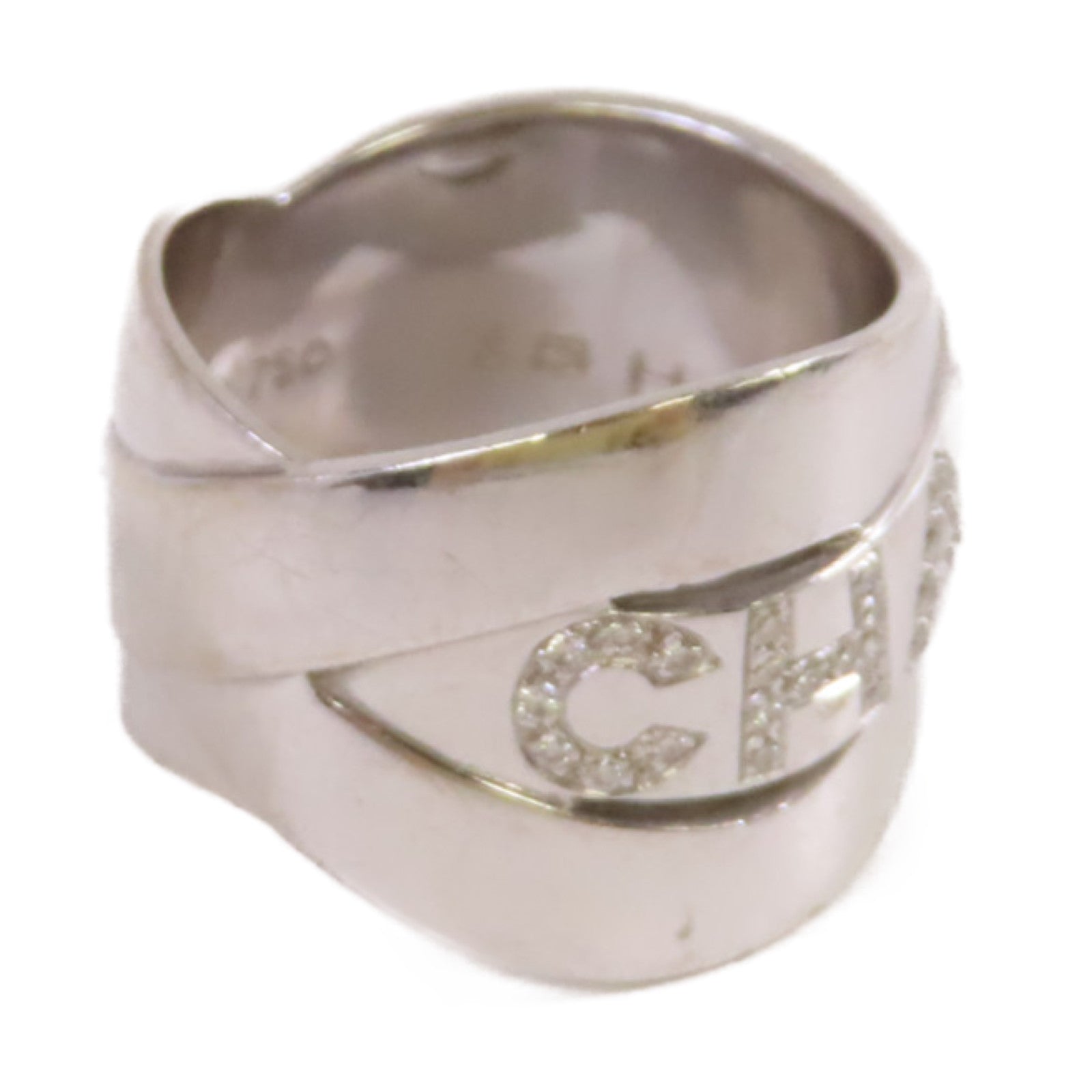 CHANEL 18K白金CHANEL Logo Ring戒指US#5.5