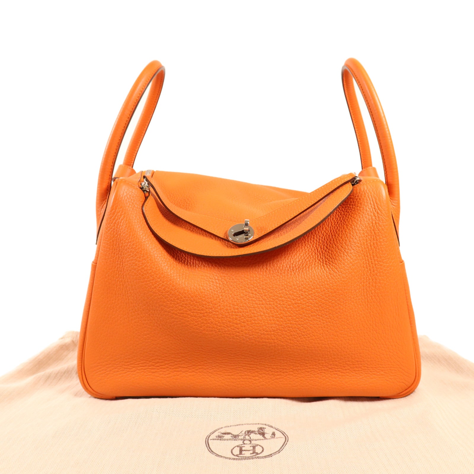 HERMES Clemence皮革Lindy 34銀扣手挽肩背兩用袋Feu