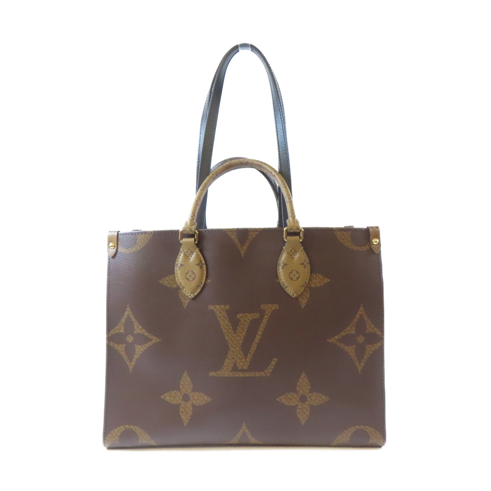 LOUIS VUITTON Monogram Giant On The Go MM金扣手挽肩背兩用袋啡色