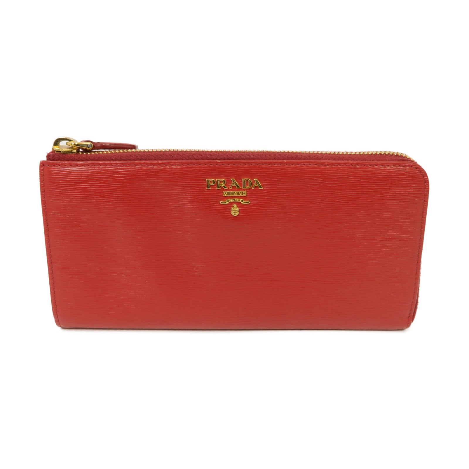 PRADA 【激減優惠】牛皮皮革Long Wallet金扣長錢包紅色