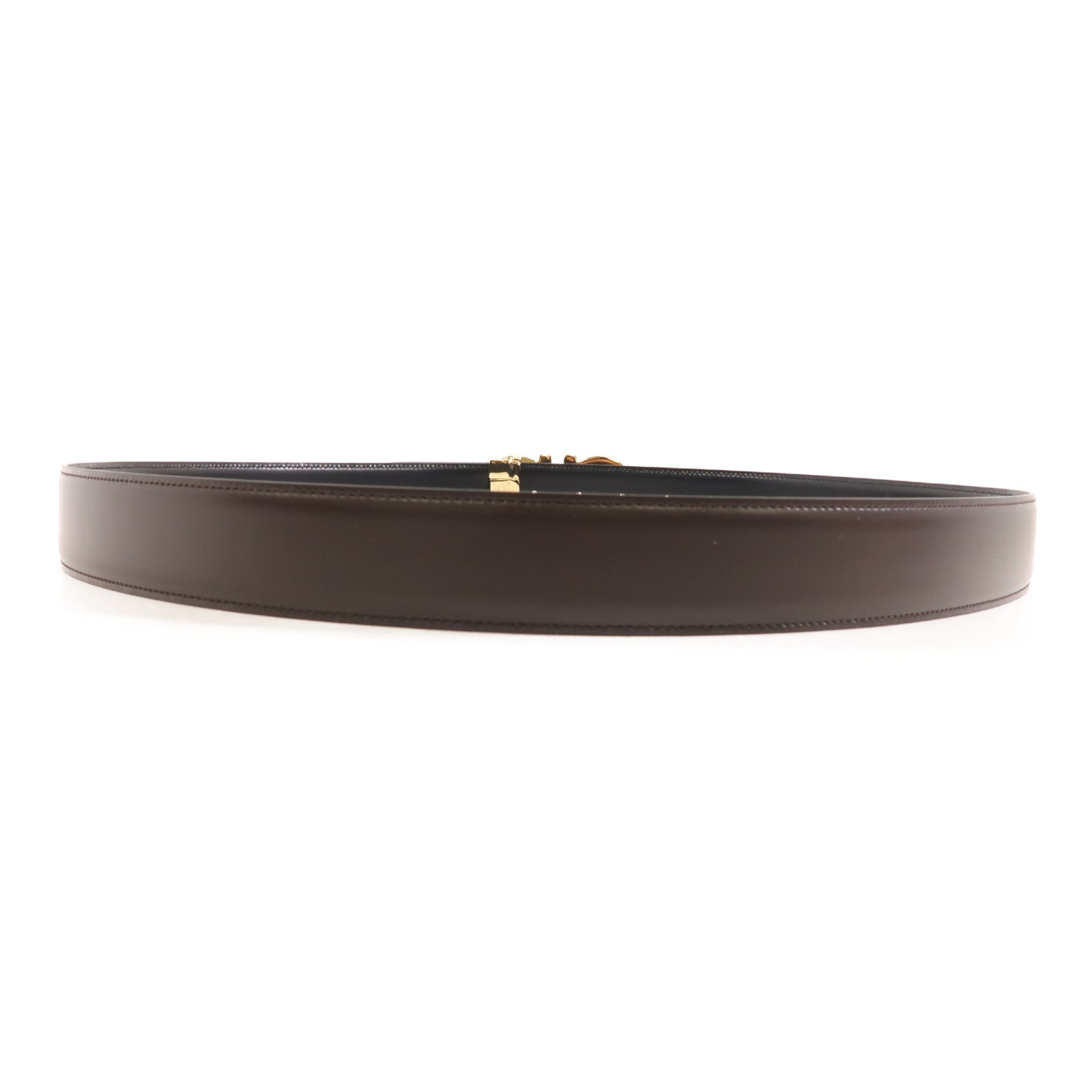 Salvatore Ferragamo 皮革Belt金扣皮帶啡色/黑色