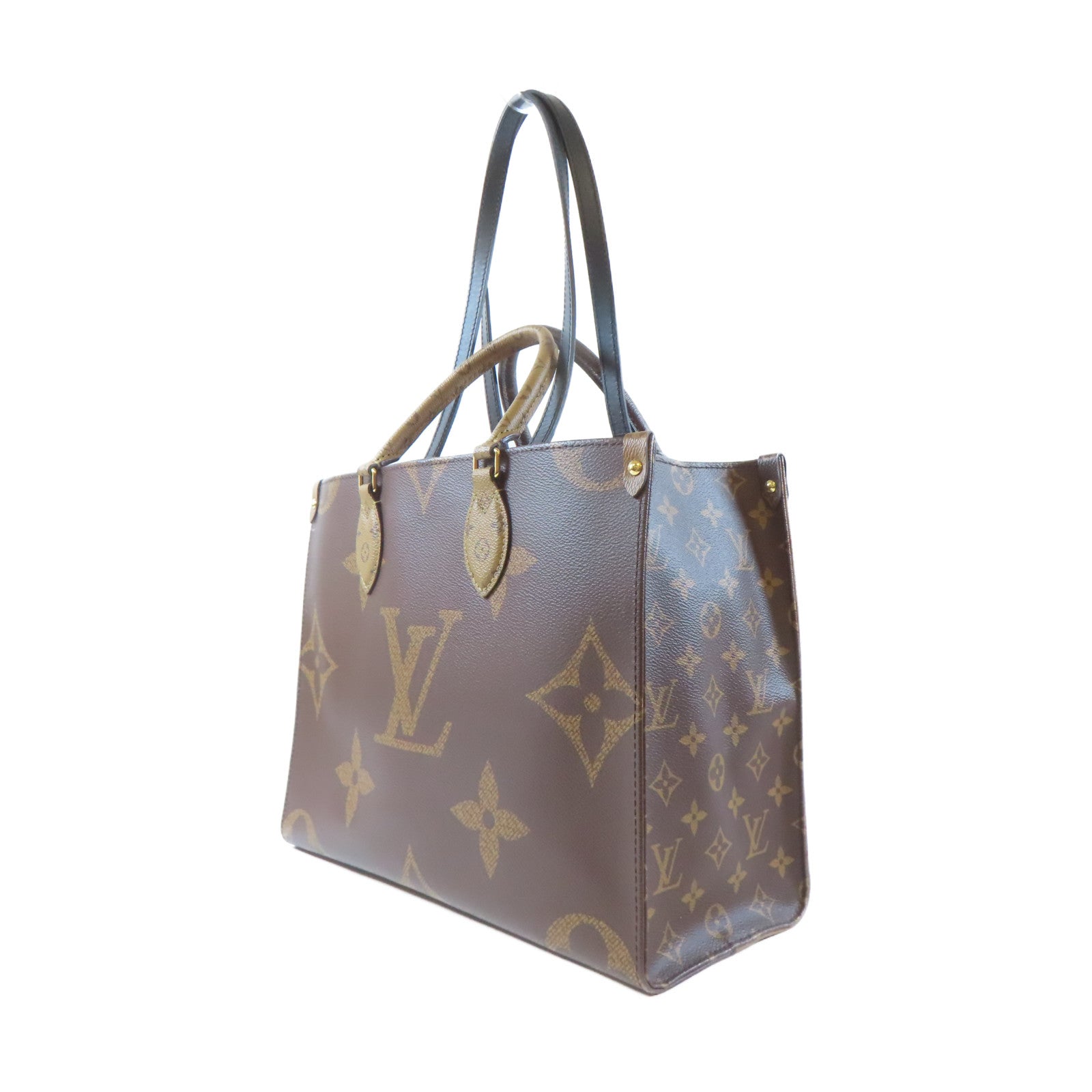 LOUIS VUITTON Monogram Giant On The Go MM金扣手挽肩背兩用袋啡色