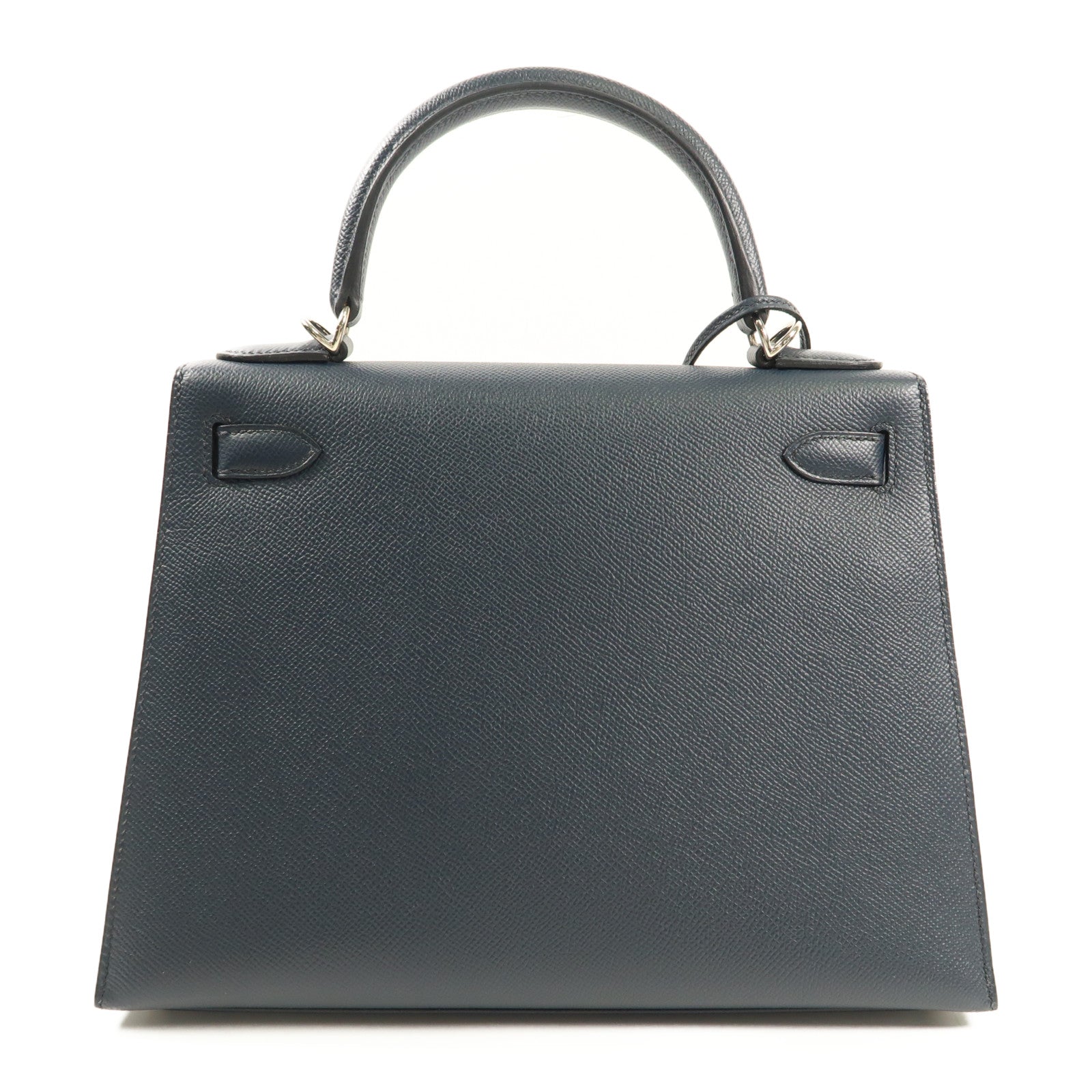 HERMES Epsom皮革Kelly 28銀扣手挽肩背兩用袋Bleu Indigo深藍色