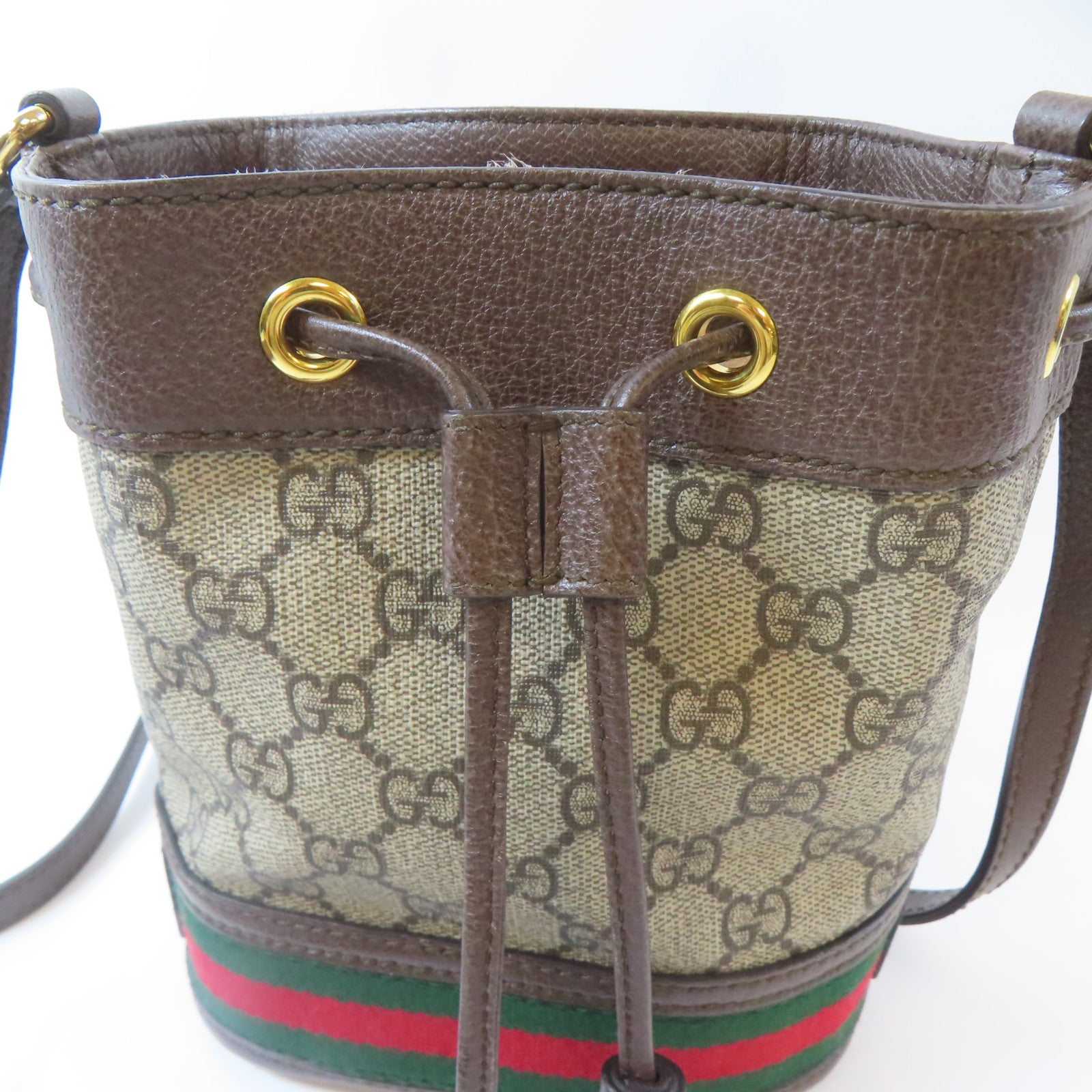 GUCCI 塗層帆布Ophidia Mini Bucket金扣肩背袋啡色