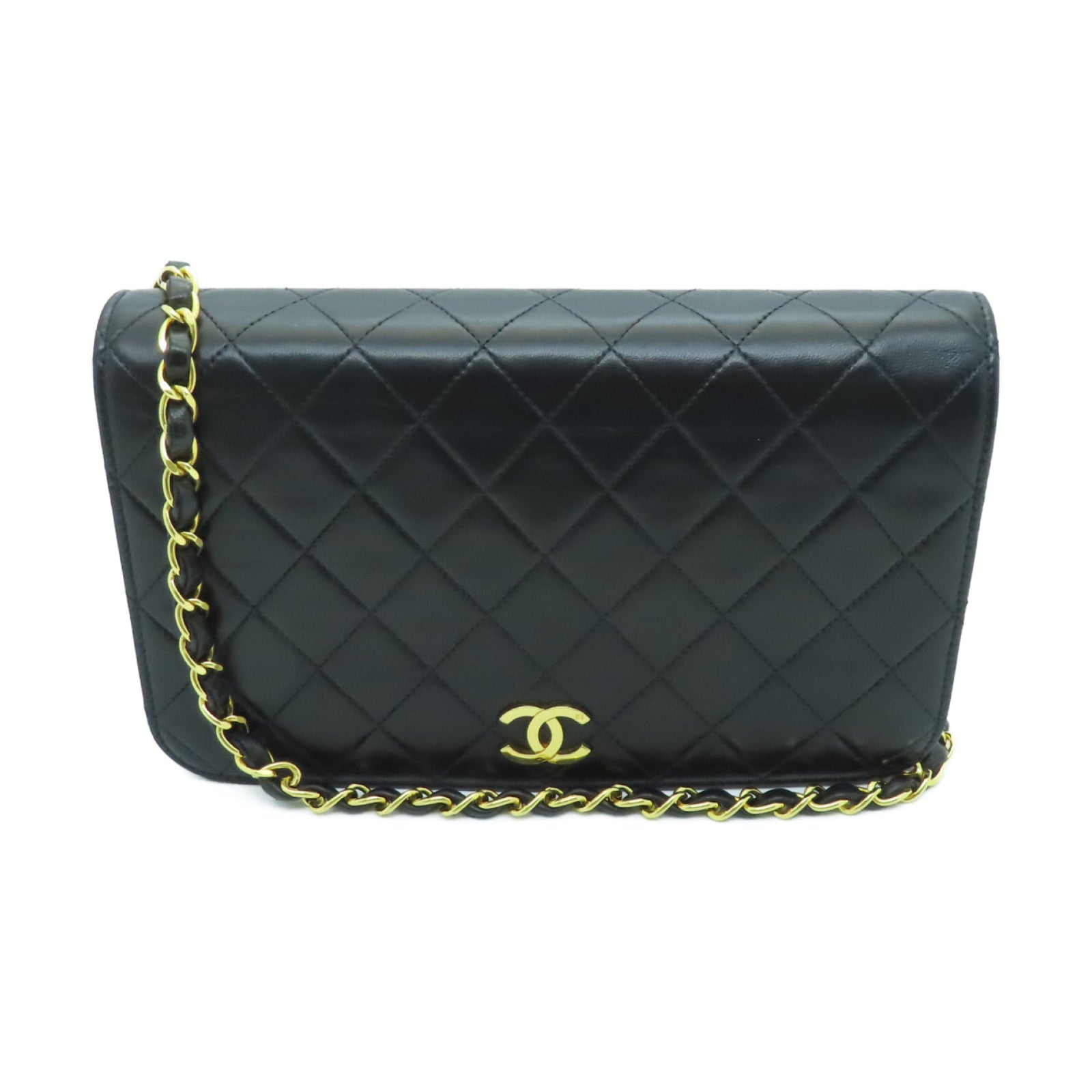 CHANEL rhombic sheepskin leather Chain Shoulder gold buckle chain shoulder bag black