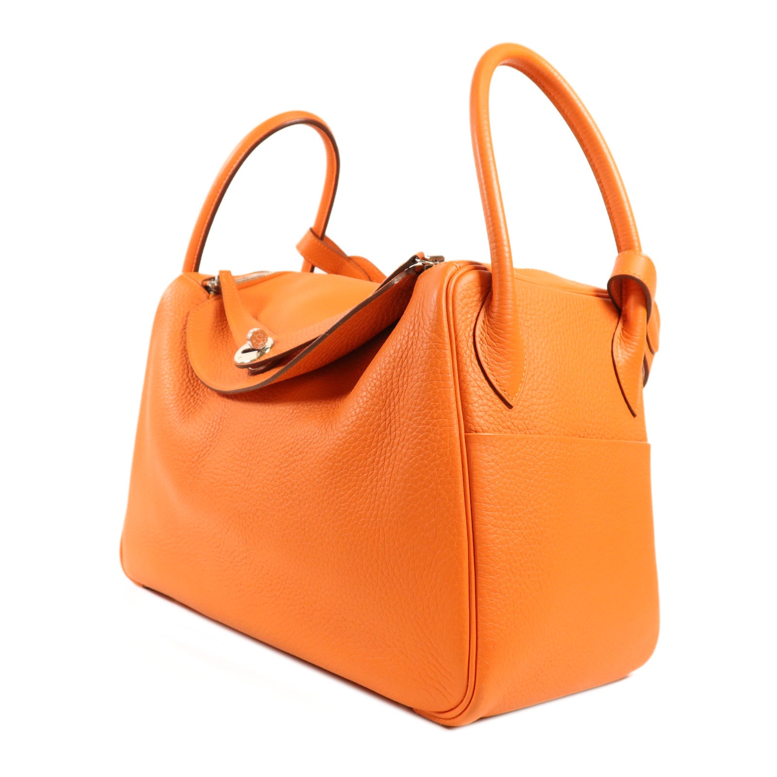 HERMES Clemence皮革Lindy 34銀扣手挽肩背兩用袋Feu