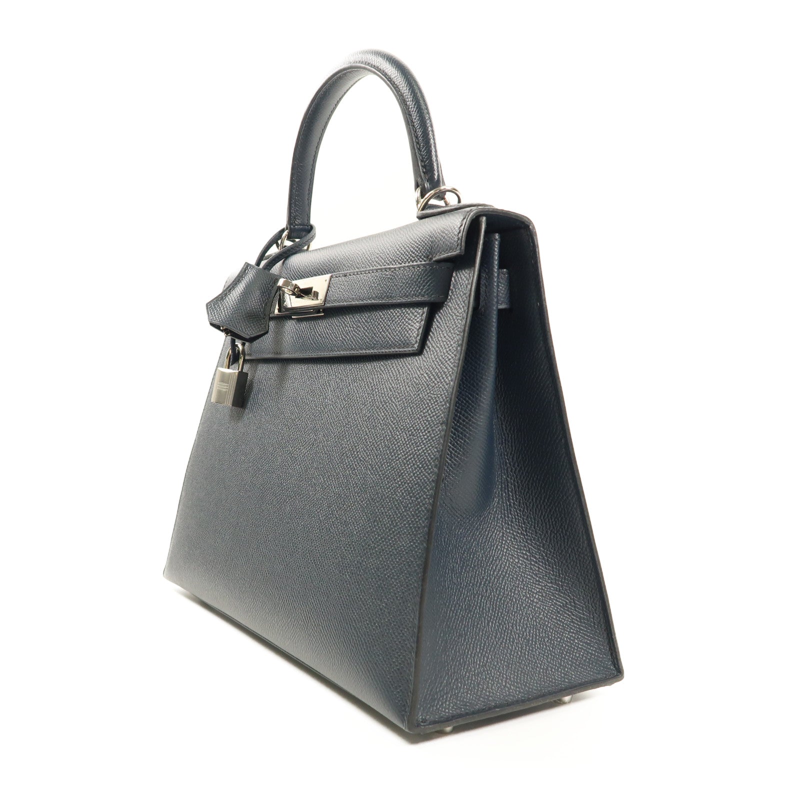 HERMES Epsom皮革Kelly 28銀扣手挽肩背兩用袋Bleu Indigo深藍色