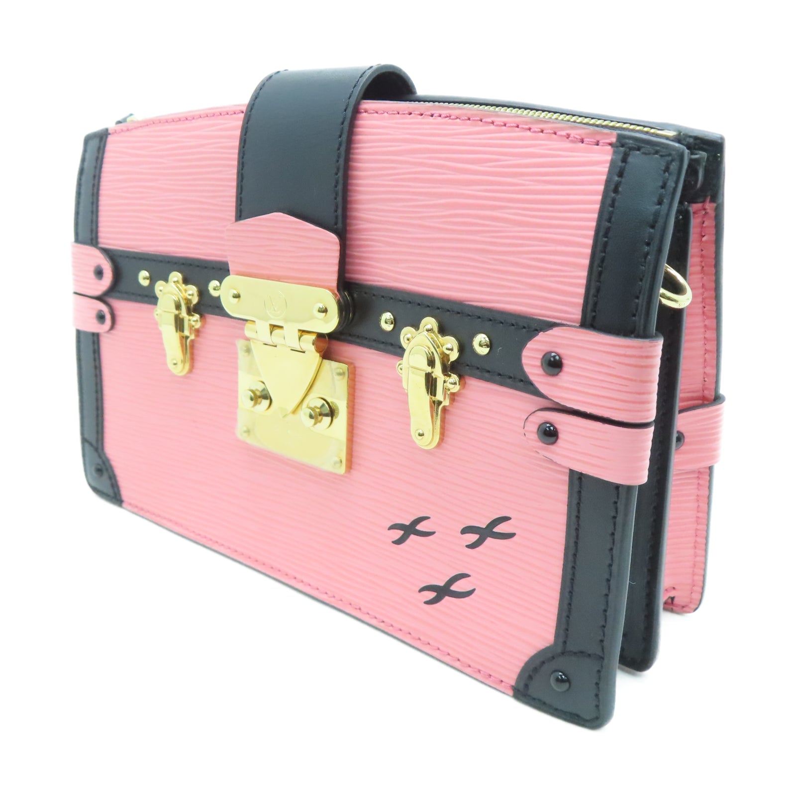 LOUIS VUITTON Epi皮革Trunk Clutch金扣肩背袋粉红色/黑色
