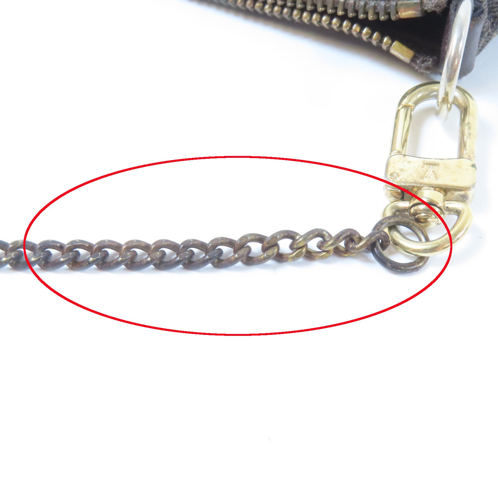 LOUIS VUITTON Monogram Mini Lin Mini Pochette Accessoires金扣手拿包啡色