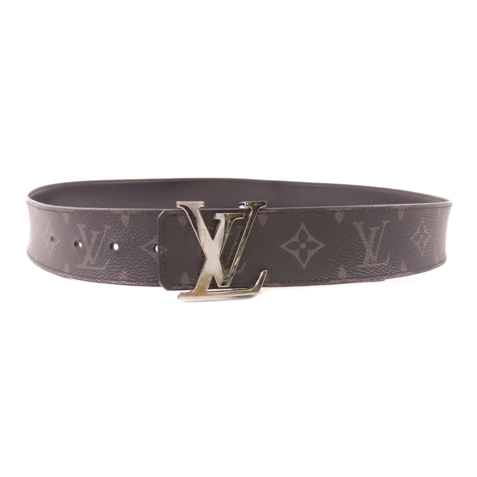 LOUIS VUITTON Monogram Eclipse LV Initial Belt銀扣皮帶黑色