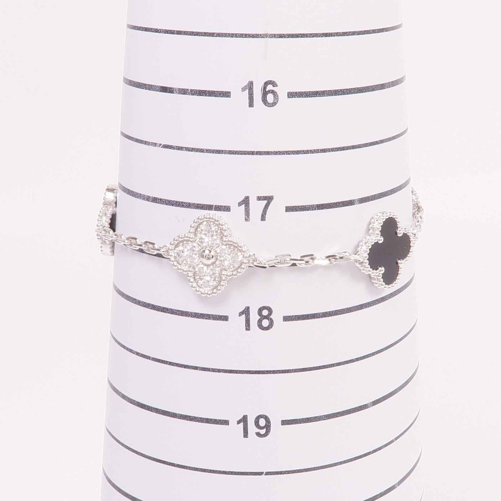 Van Cleef & Arpels 18K白金Vintage Alhambra Bracelet 5 Motifs鑽石/縞瑪瑙手鏈