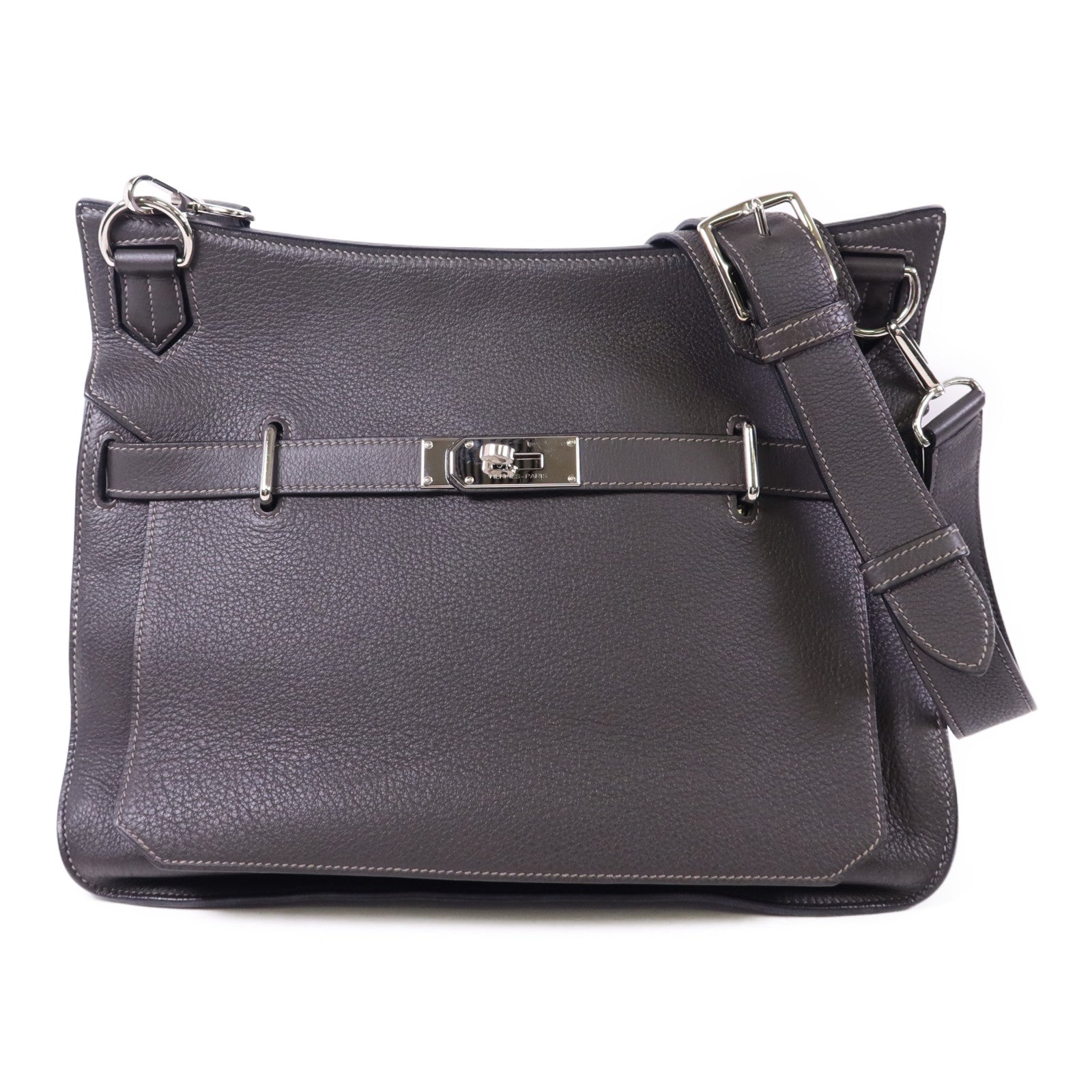 HERMES Clemence皮革Jypesiere 34銀扣肩背袋Etain